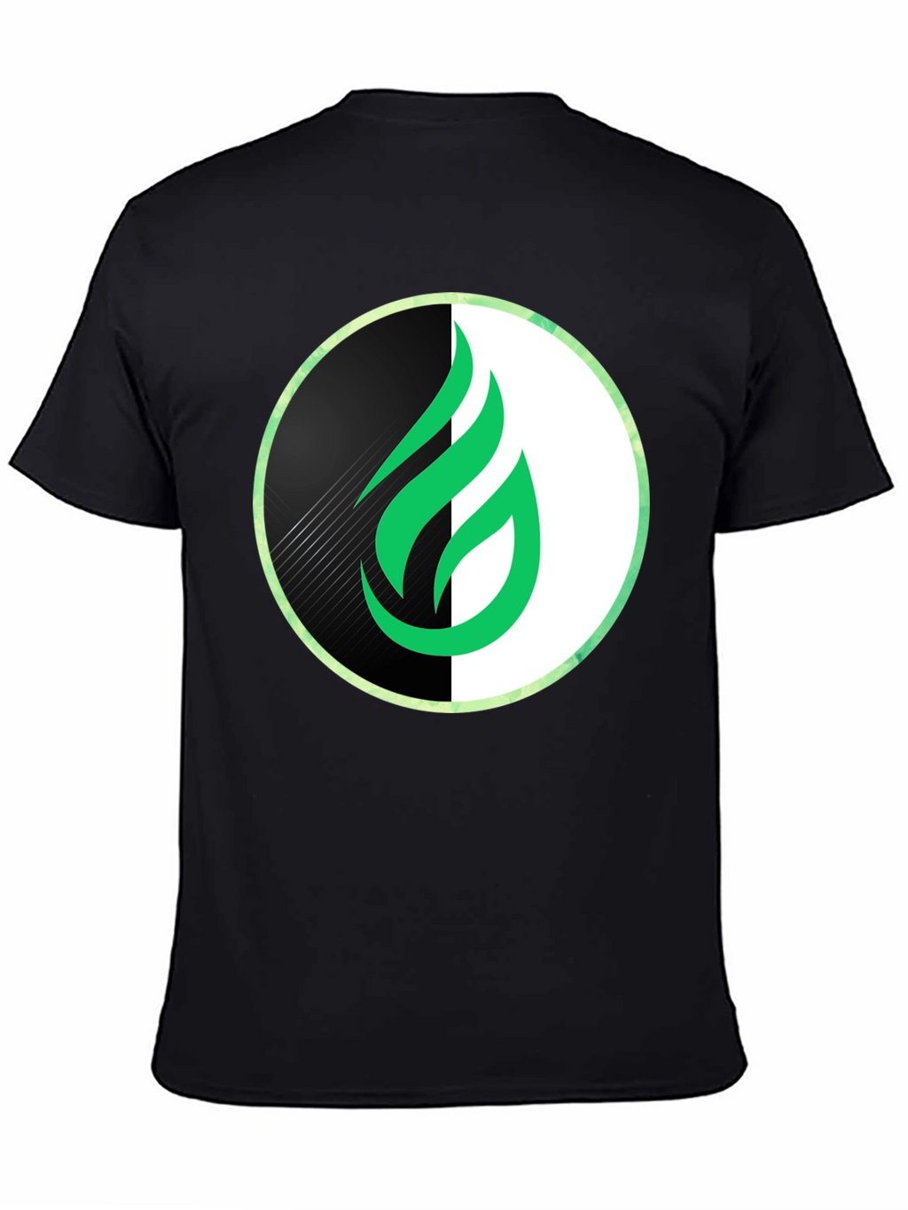 Modern Green Flame Graphic Black T-Shirt