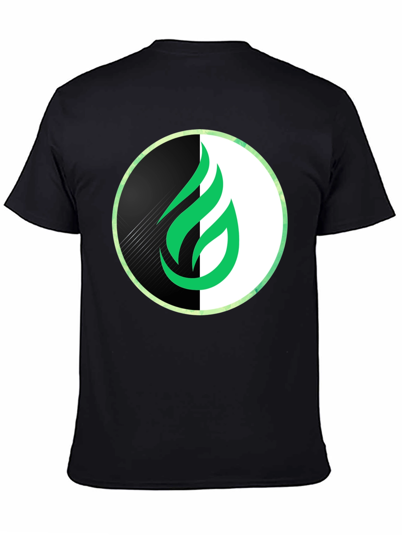Modern Green Flame Graphic Black T-Shirt