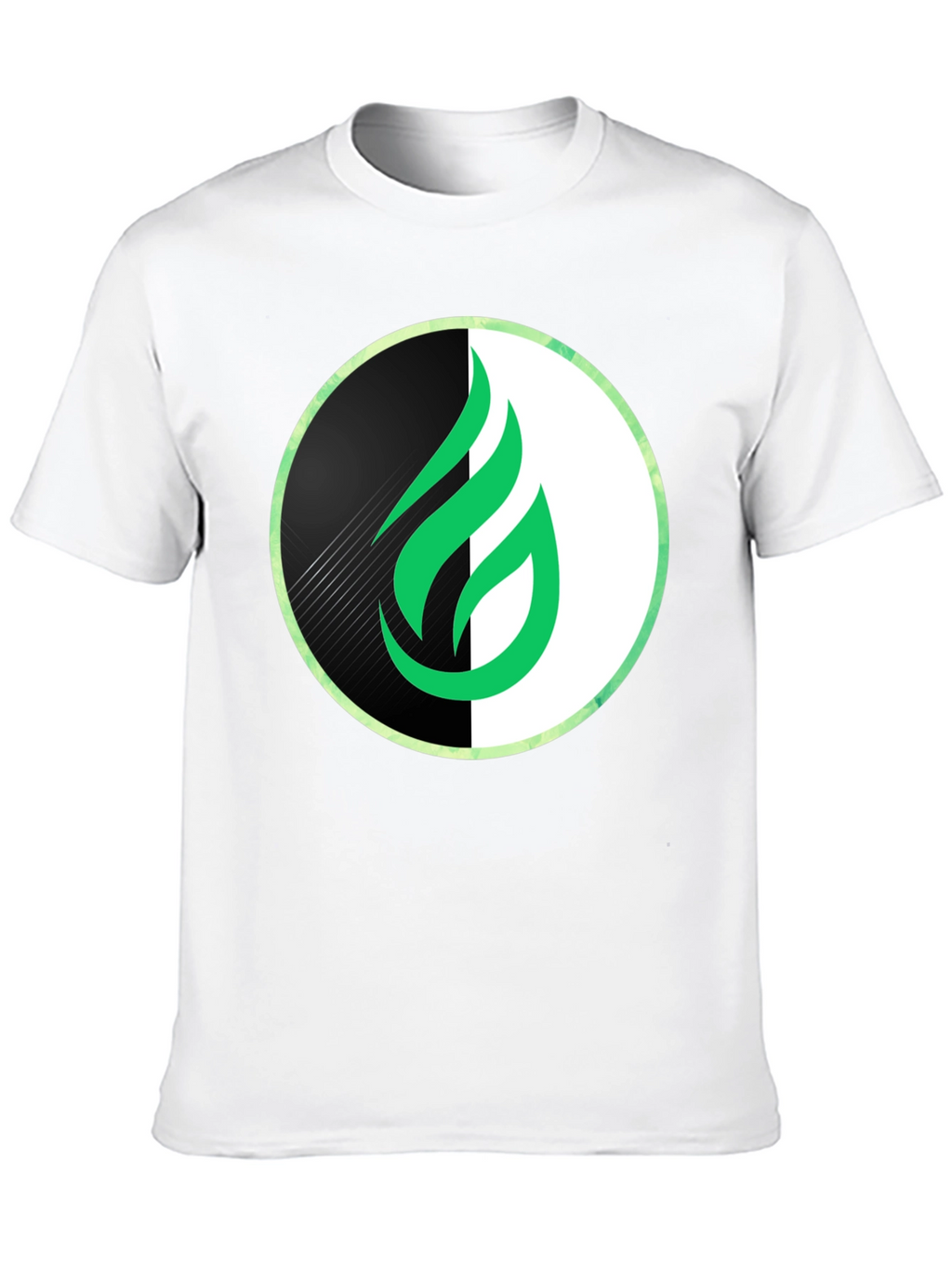 Modern Green Flame Graphic Black T-Shirt