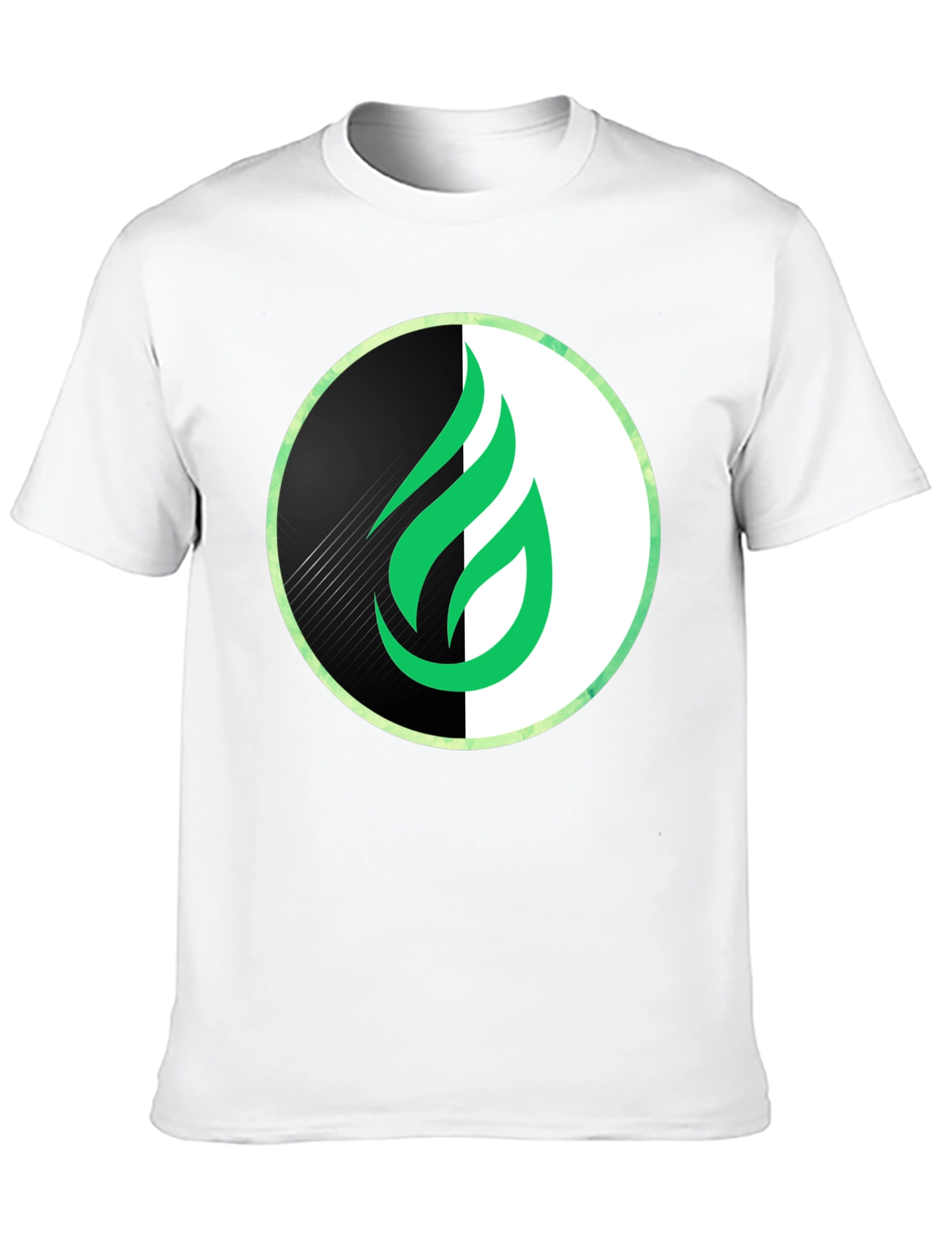 Modern Green Flame Graphic Black T-Shirt