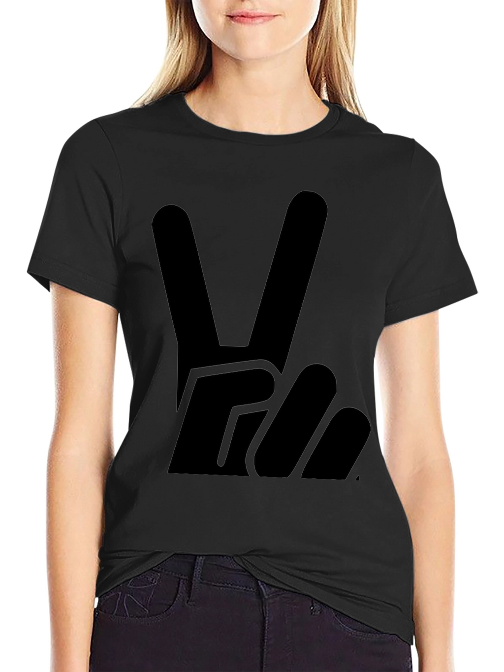 Peace Sign Graphic Tee - Solid Black Cotton T-Shirt