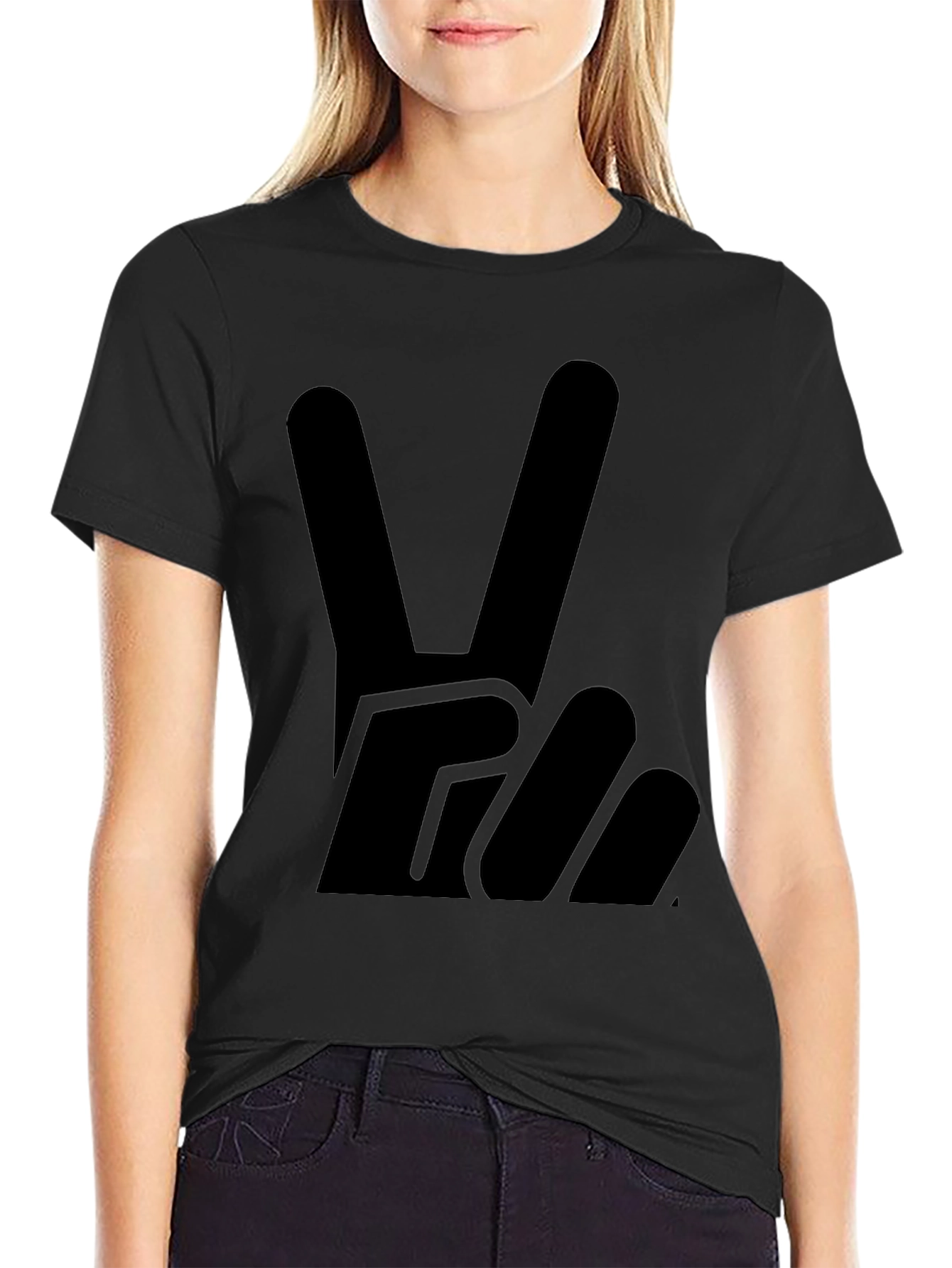 Peace Sign Graphic Tee - Solid Black Cotton T-Shirt