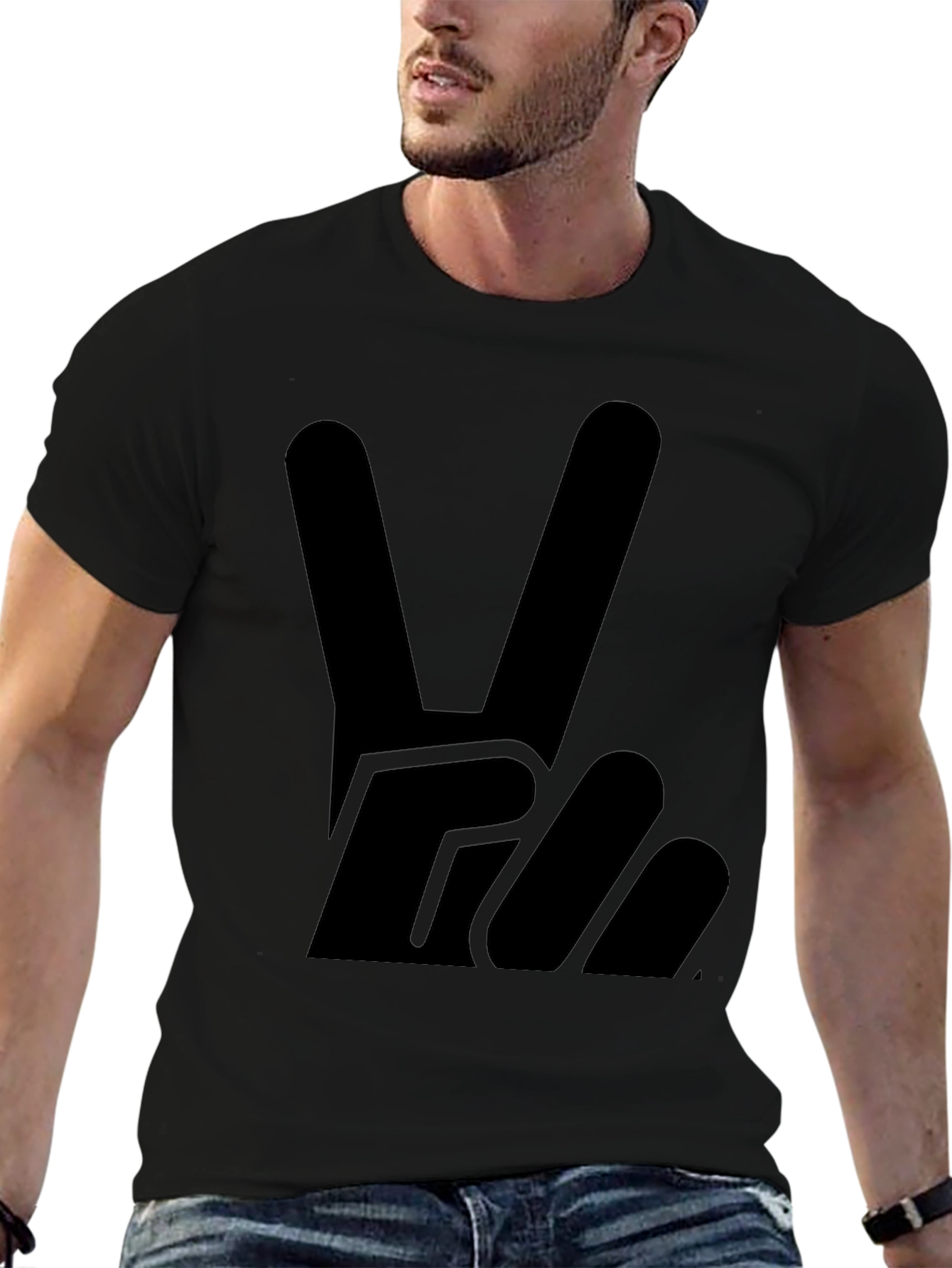 Peace Sign Graphic Tee - Solid Black Cotton T-Shirt