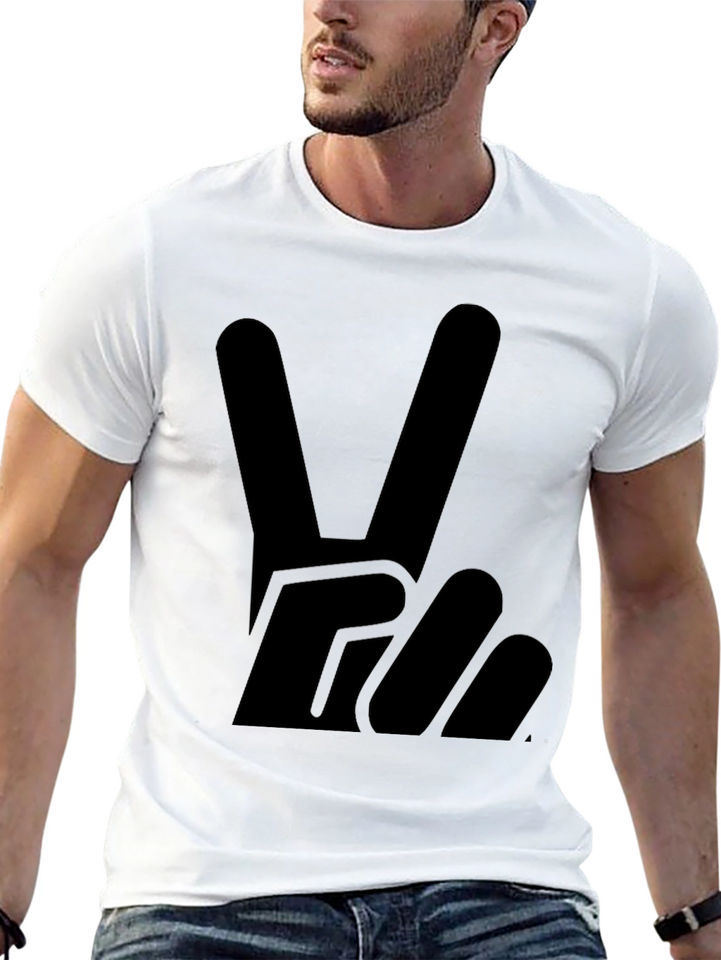 Peace Sign Graphic Tee - Solid Black Cotton T-Shirt