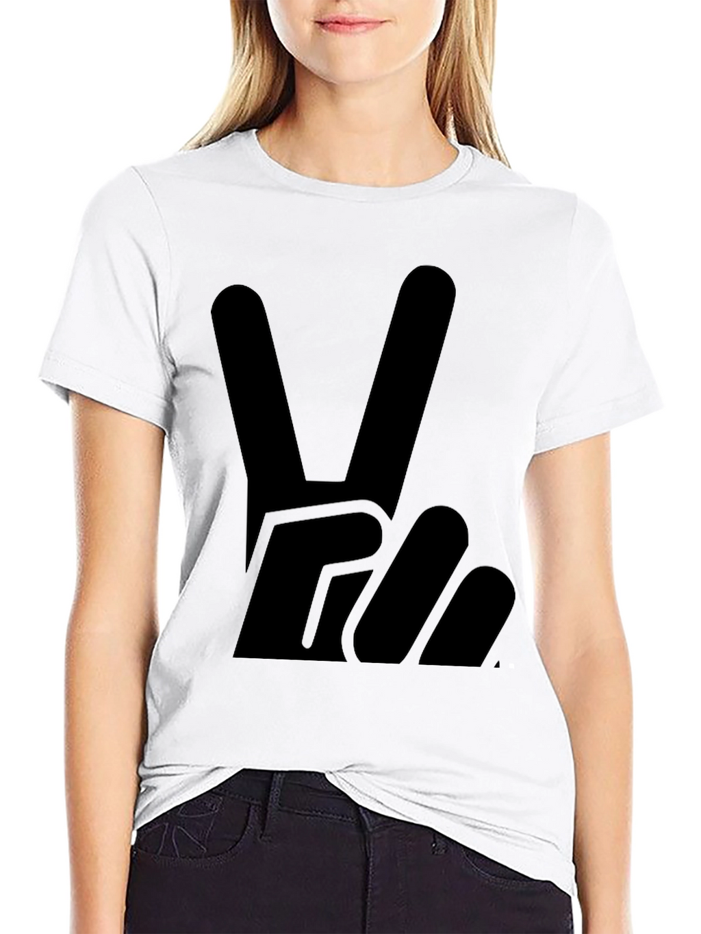 Peace Sign Graphic Tee - Solid Black Cotton T-Shirt