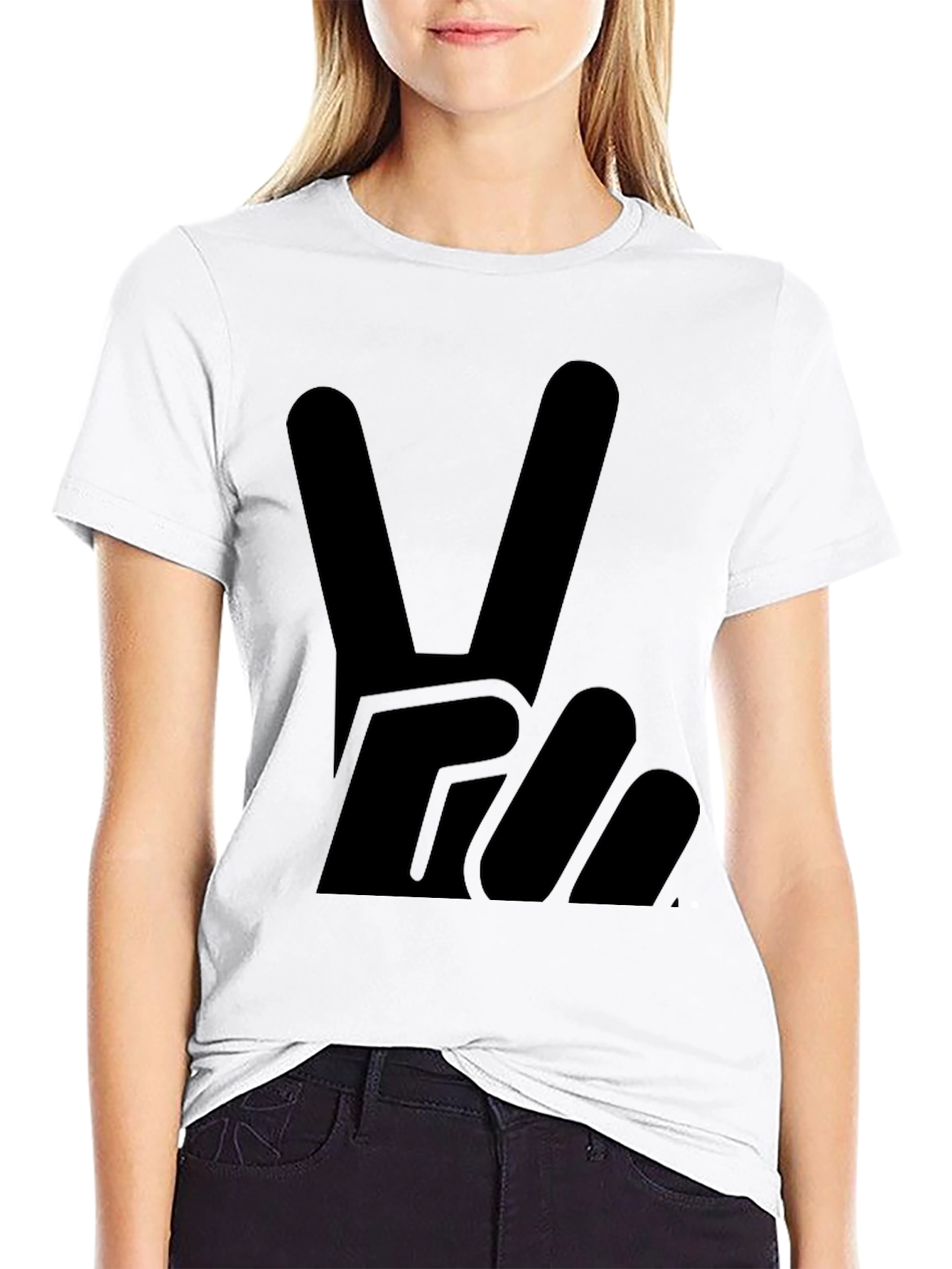 Peace Sign Graphic Tee - Solid Black Cotton T-Shirt