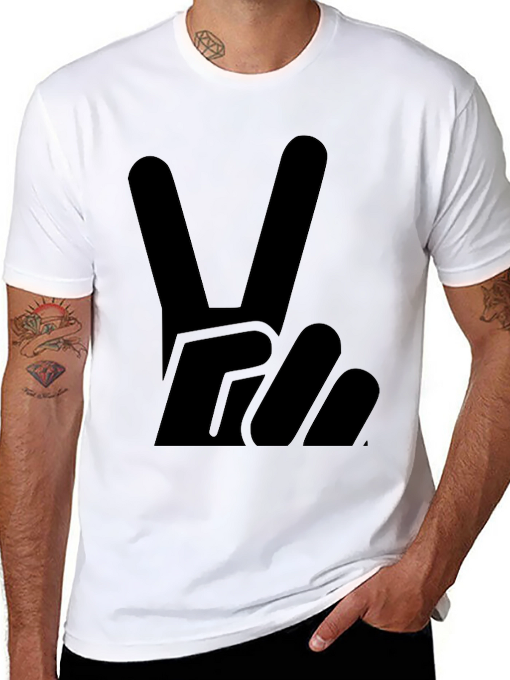 Peace Sign Graphic Tee - Solid Black Cotton T-Shirt