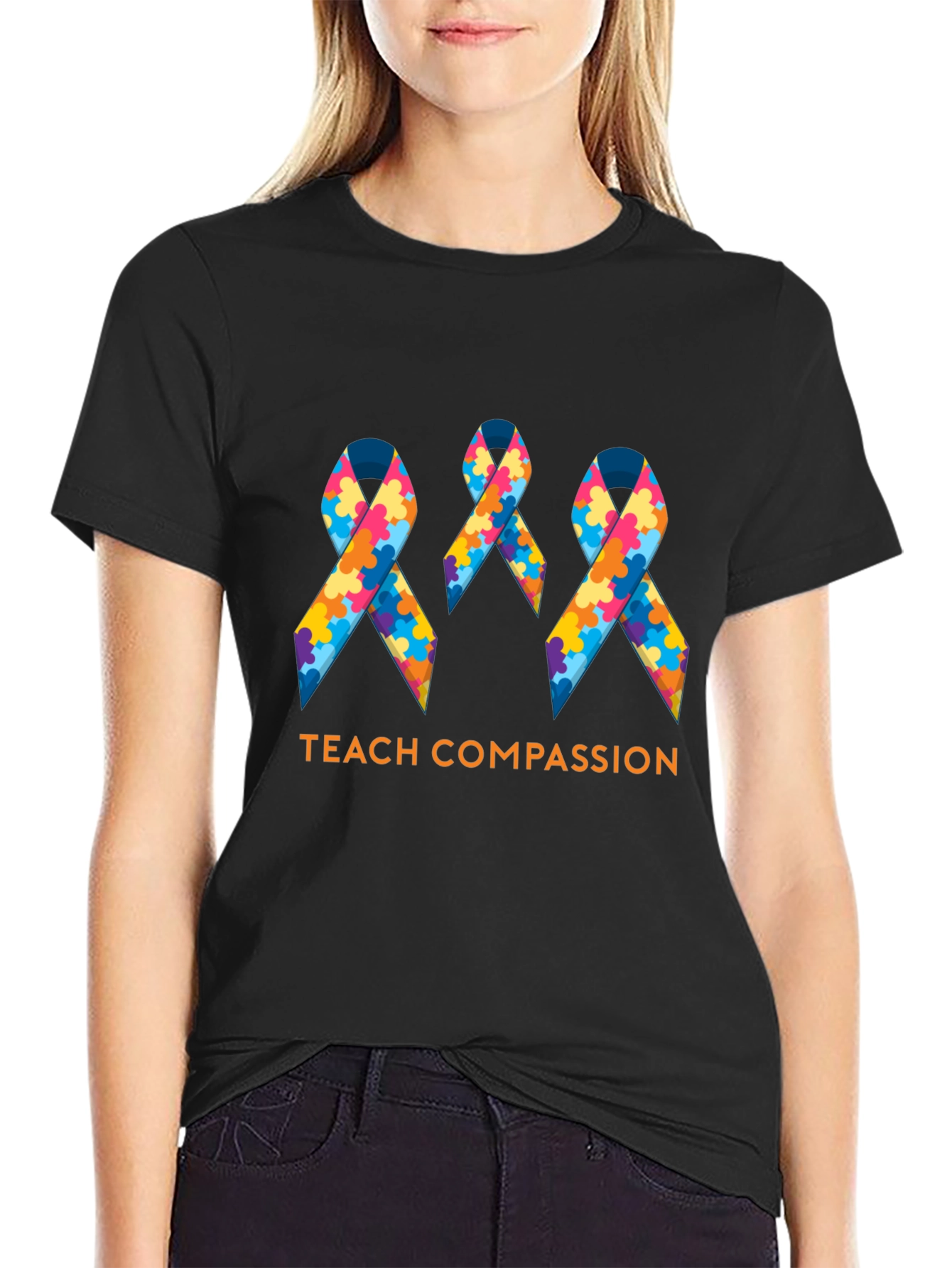 Teach Compassion Autism Awareness Ribbon T-Shirt