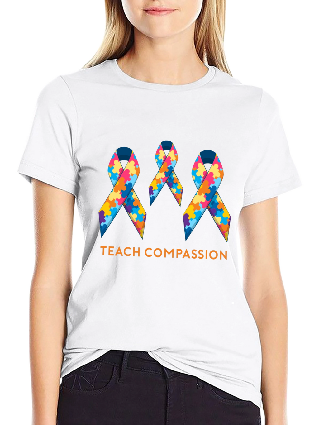 Teach Compassion Autism Awareness Ribbon T-Shirt
