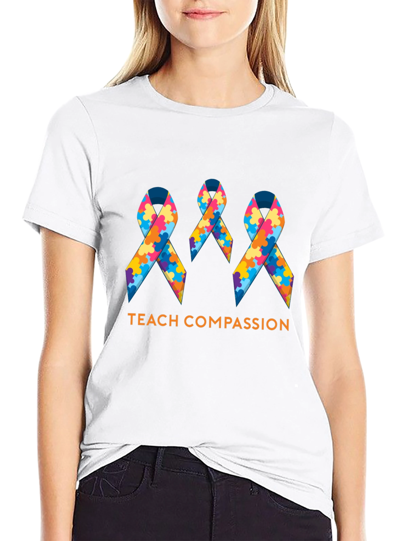 Teach Compassion Autism Awareness Ribbon T-Shirt