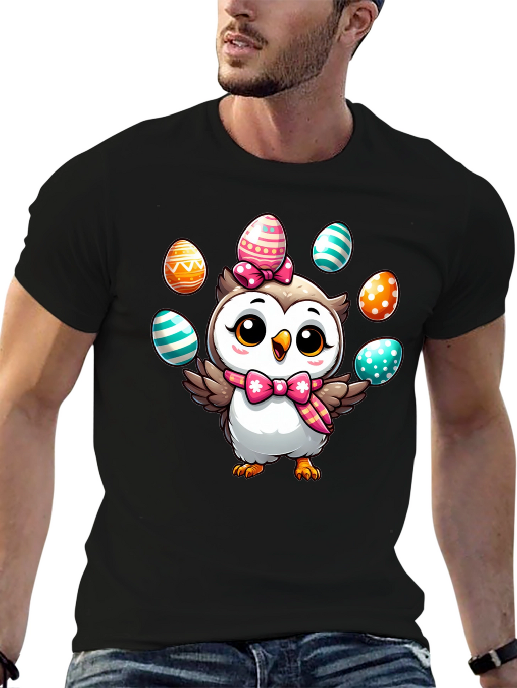Easter Owl T-Shirt: Cute Cartoon Egg Design