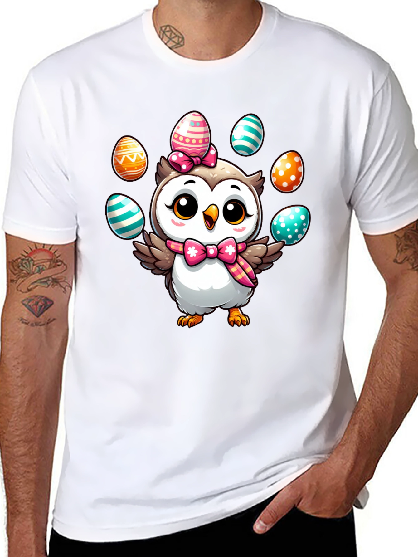 Easter Owl T-Shirt: Cute Cartoon Egg Design