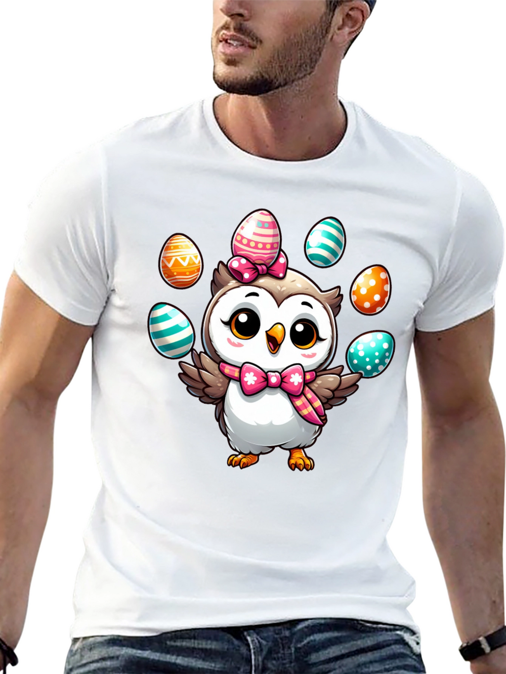 Easter Owl T-Shirt: Cute Cartoon Egg Design