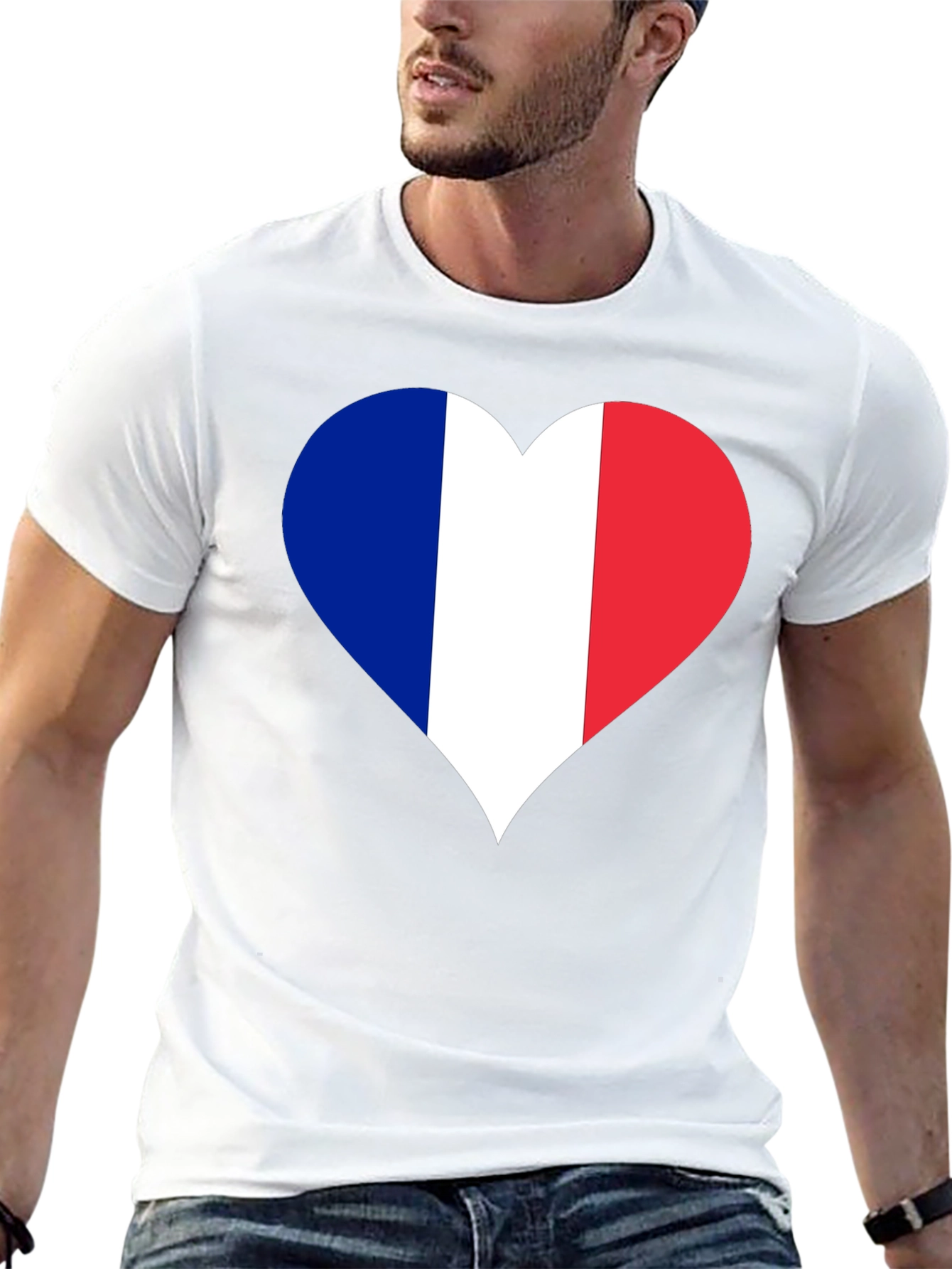 France Flag Heart T-Shirt - Black
