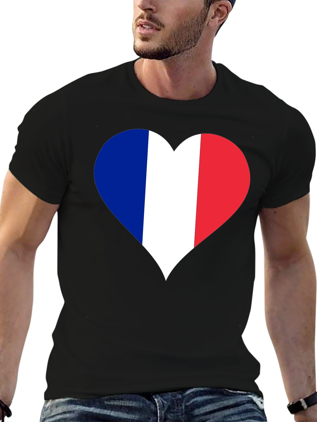 France Flag Heart T-Shirt - Black