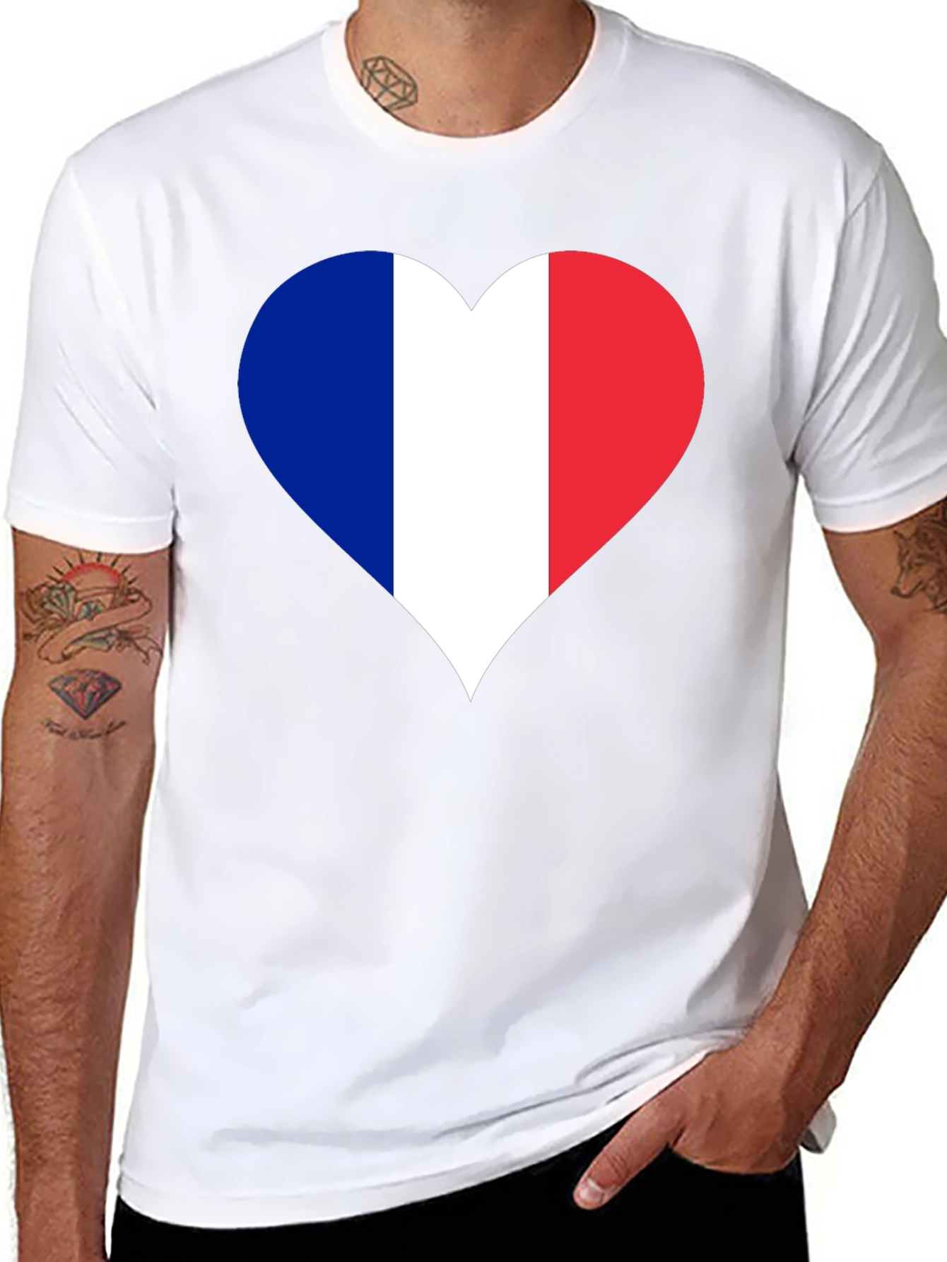 France Flag Heart T-Shirt - Black