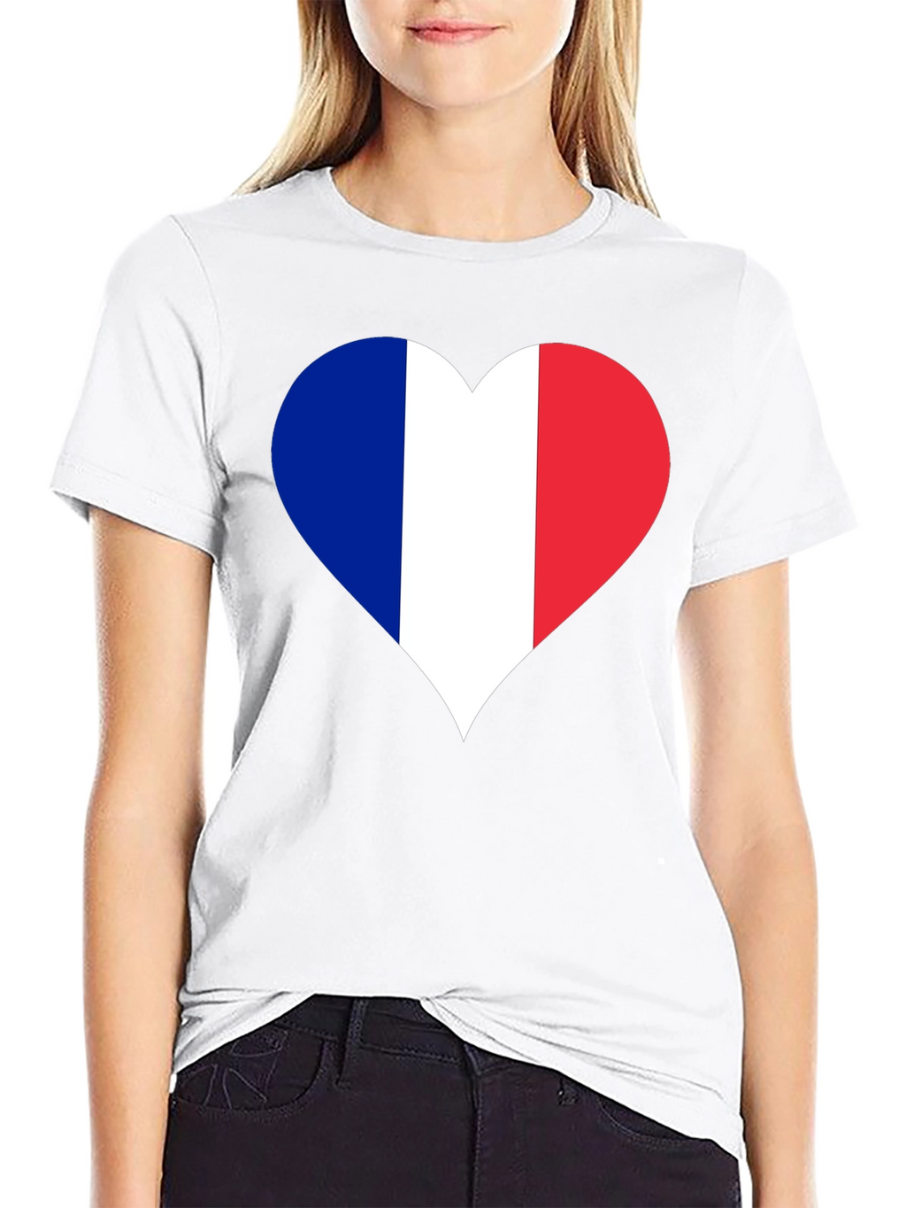 France Flag Heart T-Shirt - Black