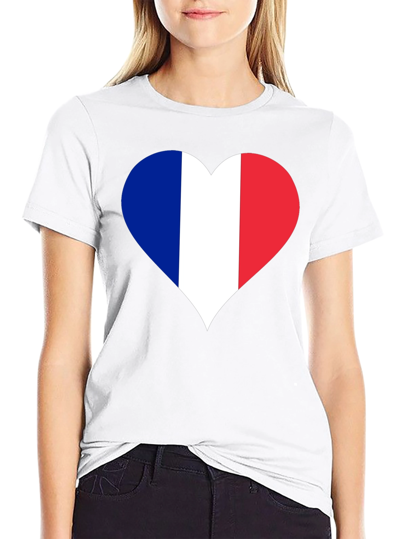 France Flag Heart T-Shirt - Black
