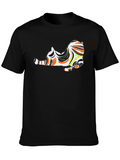 Abstract Cat Graphic Print Black T-Shirt