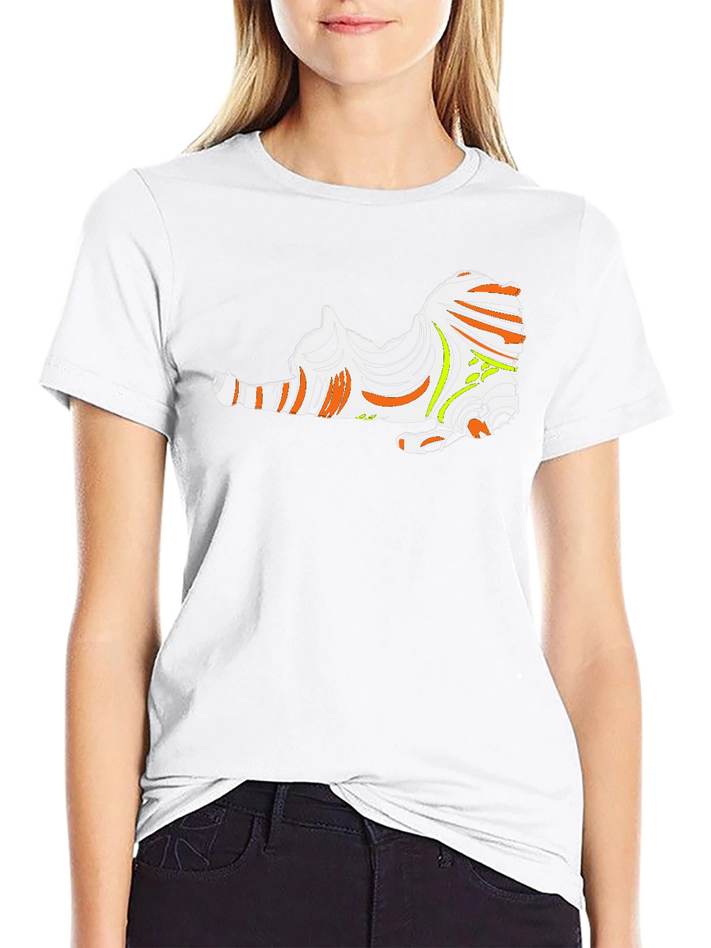 Abstract Cat Graphic Print Black T-Shirt