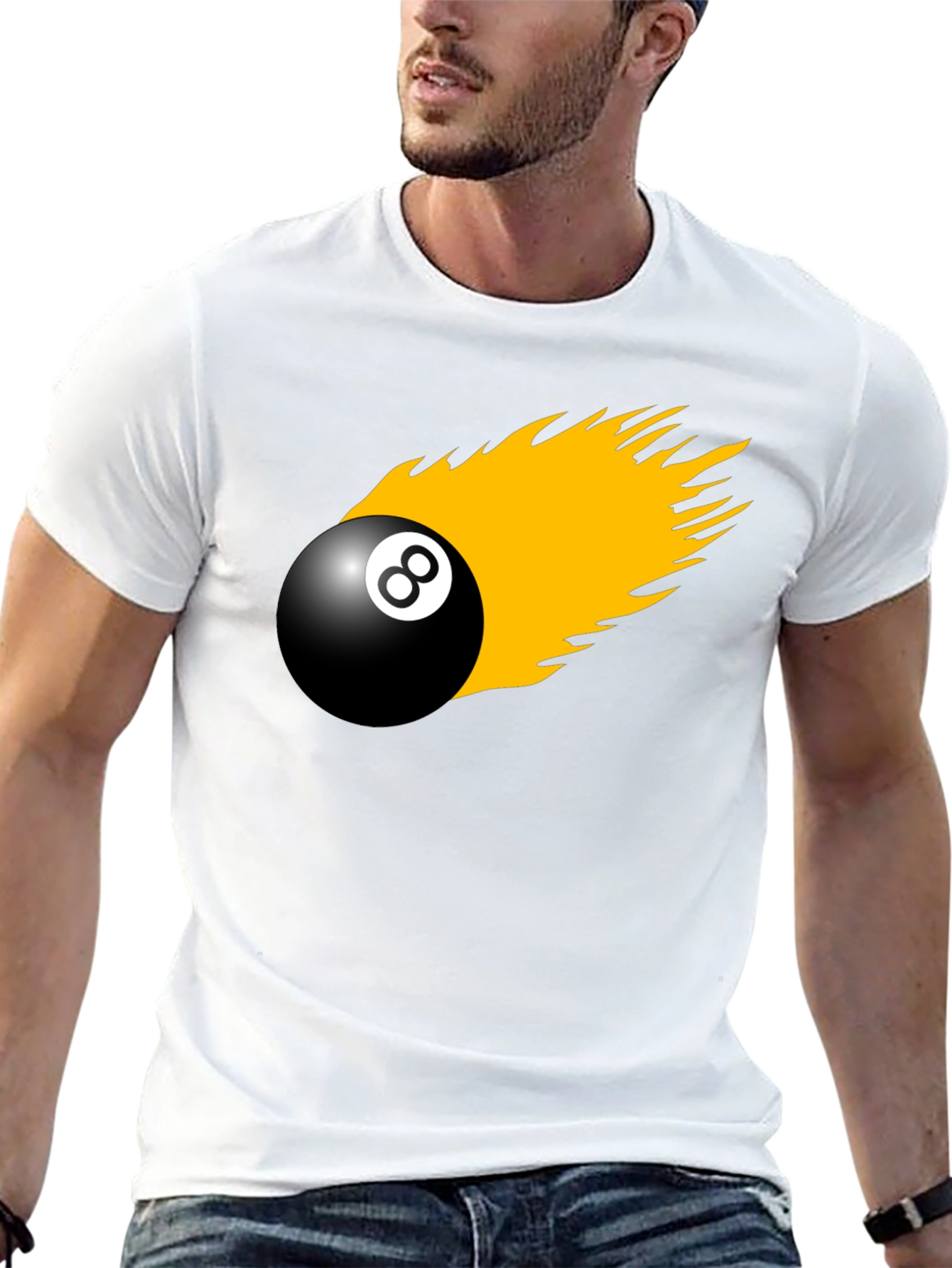 8-Ball On Fire Graphic Tee - Black