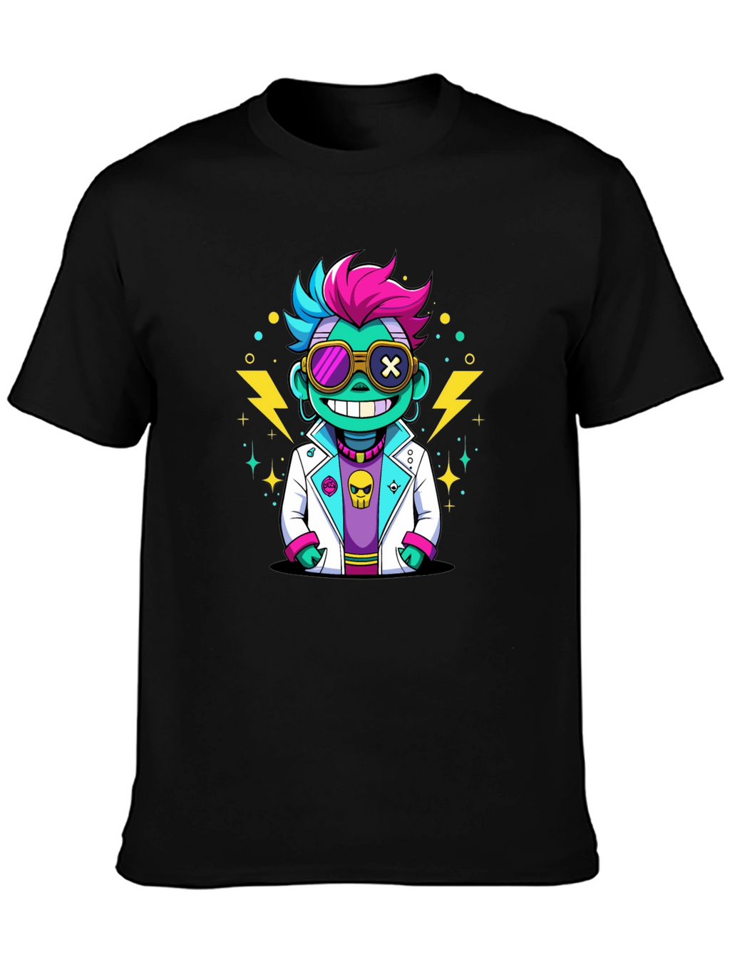 Cartoon Scientist Graphic Tee - Black T-Shirt