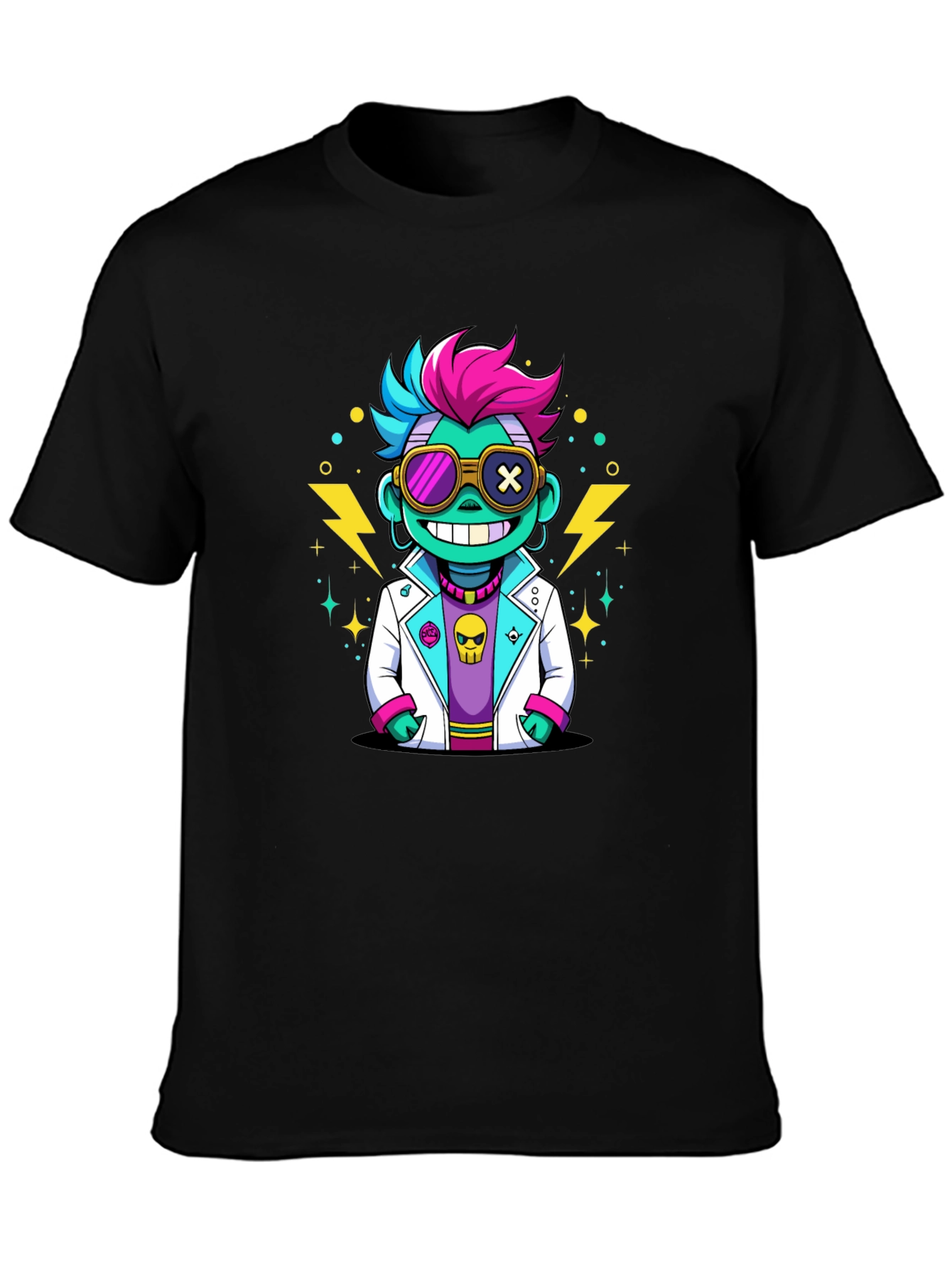 Cartoon Scientist Graphic Tee - Black T-Shirt