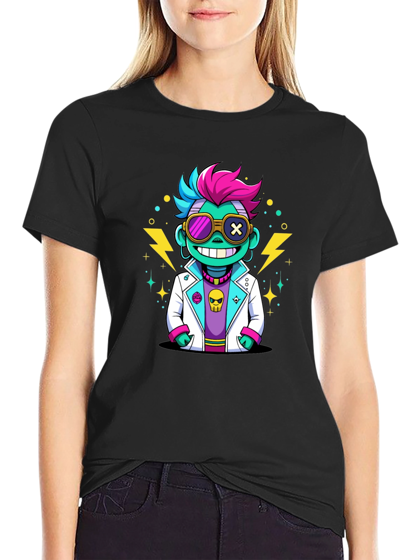 Cartoon Scientist Graphic Tee - Black T-Shirt