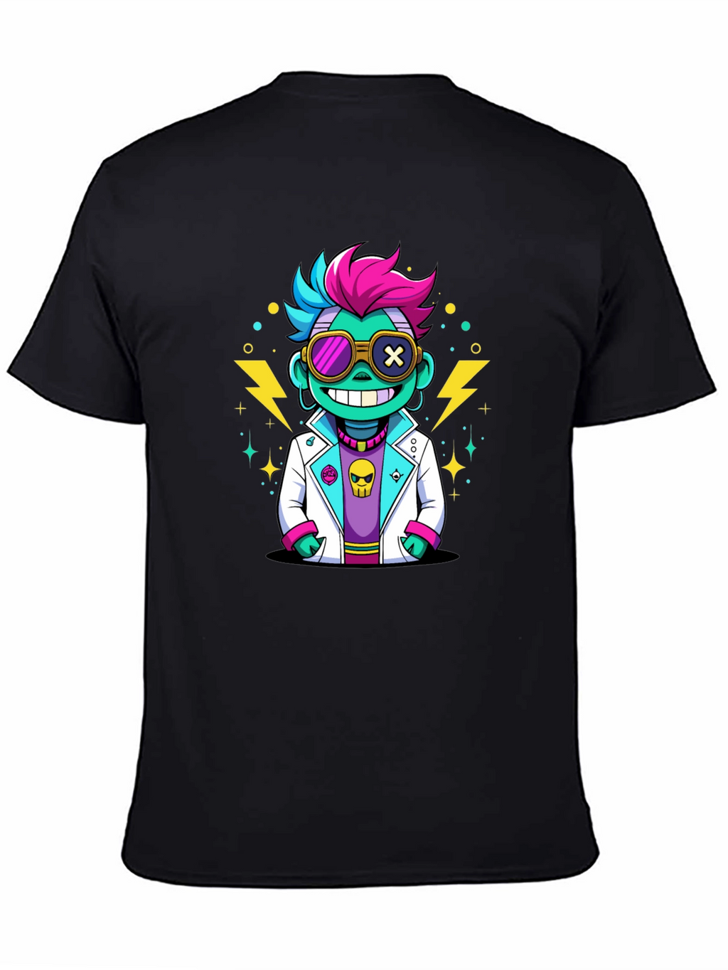 Cartoon Scientist Graphic Tee - Black T-Shirt