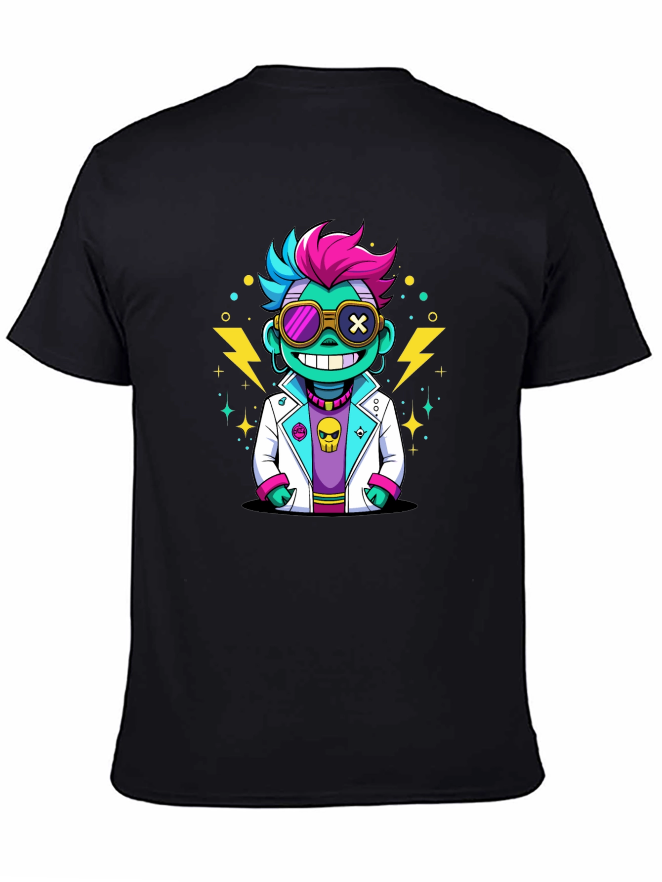 Cartoon Scientist Graphic Tee - Black T-Shirt
