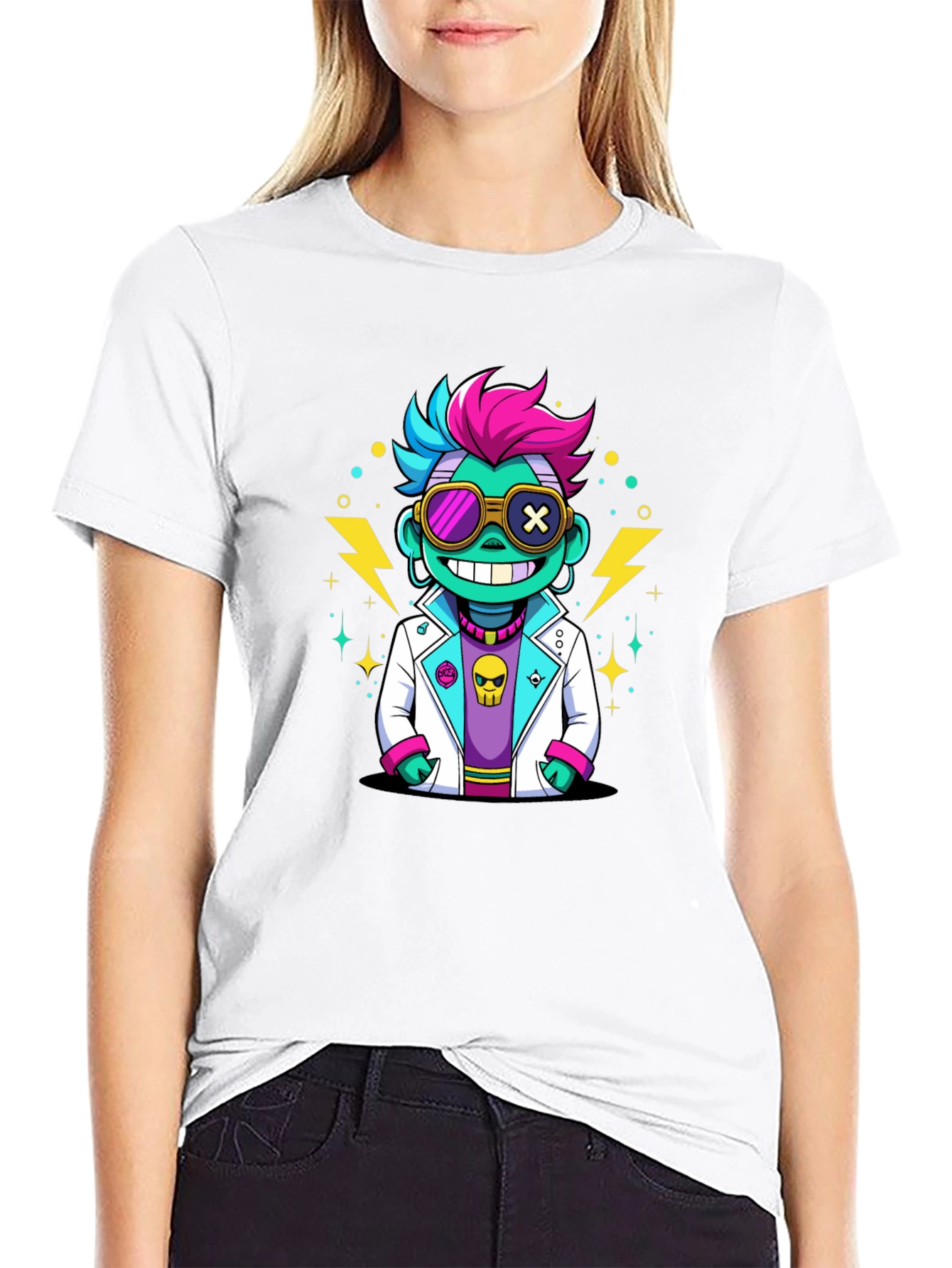 Cartoon Scientist Graphic Tee - Black T-Shirt