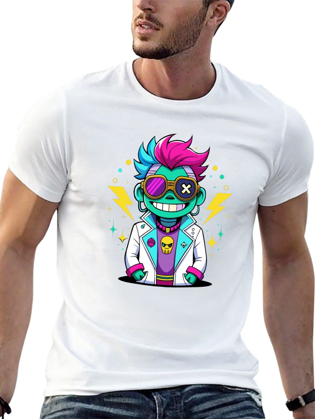 Cartoon Scientist Graphic Tee - Black T-Shirt