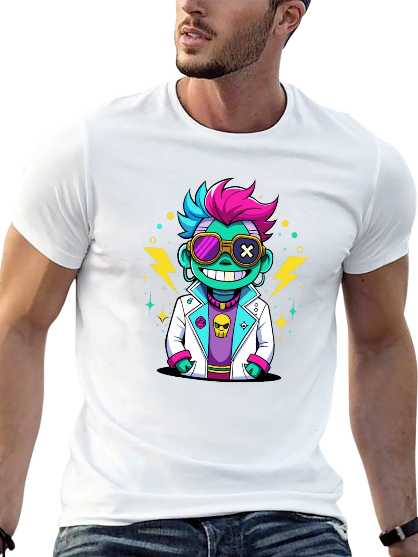 Cartoon Scientist Graphic Tee - Black T-Shirt