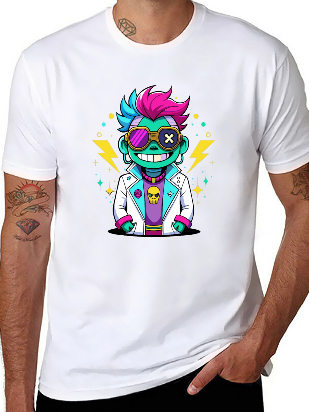 Cartoon Scientist Graphic Tee - Black T-Shirt