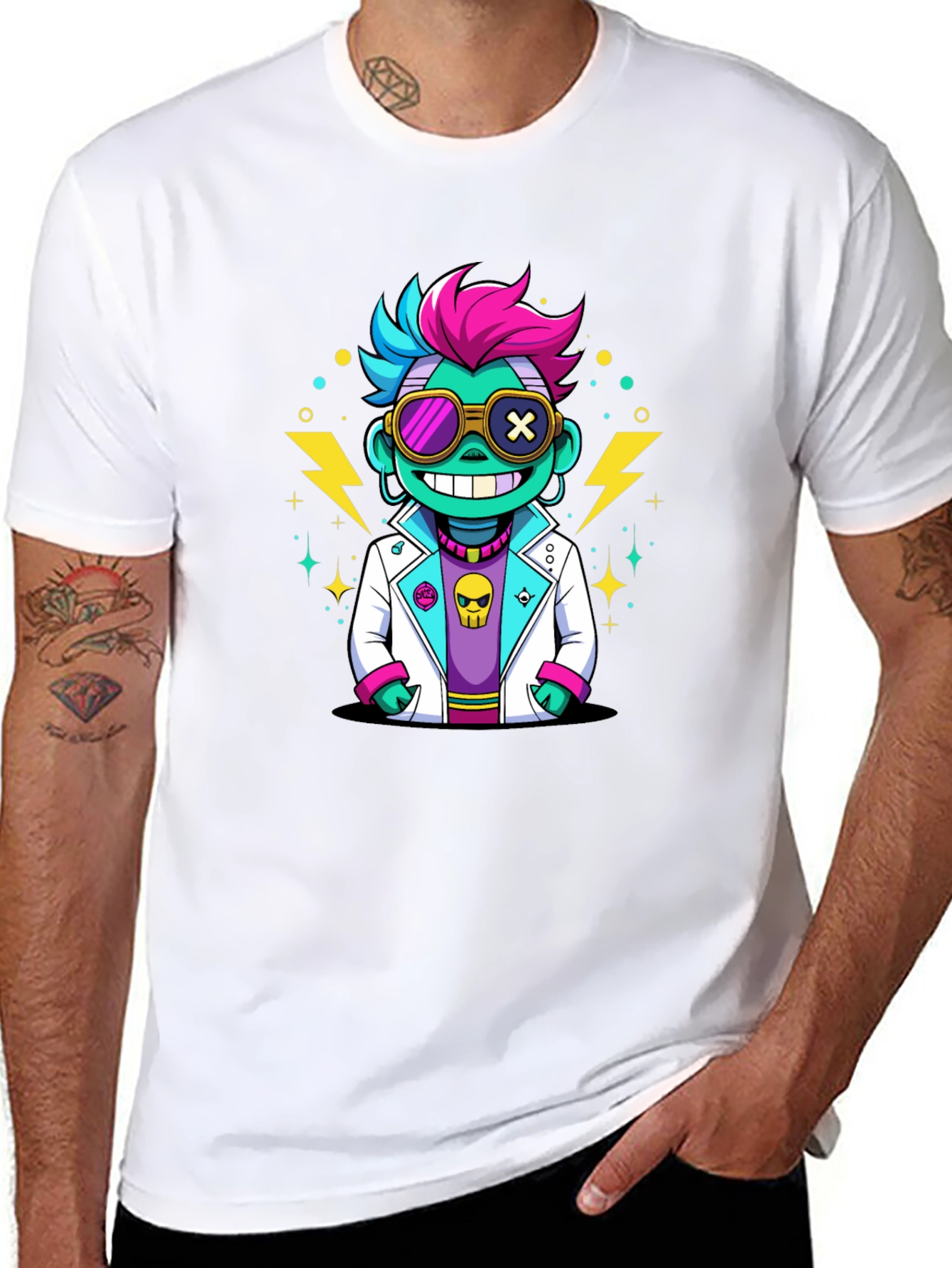 Cartoon Scientist Graphic Tee - Black T-Shirt