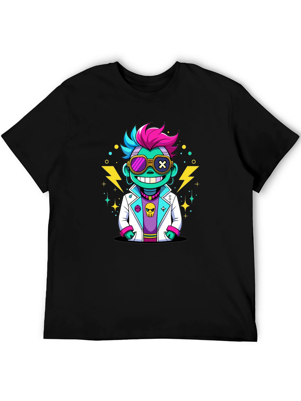Cartoon Scientist Graphic Tee - Black T-Shirt