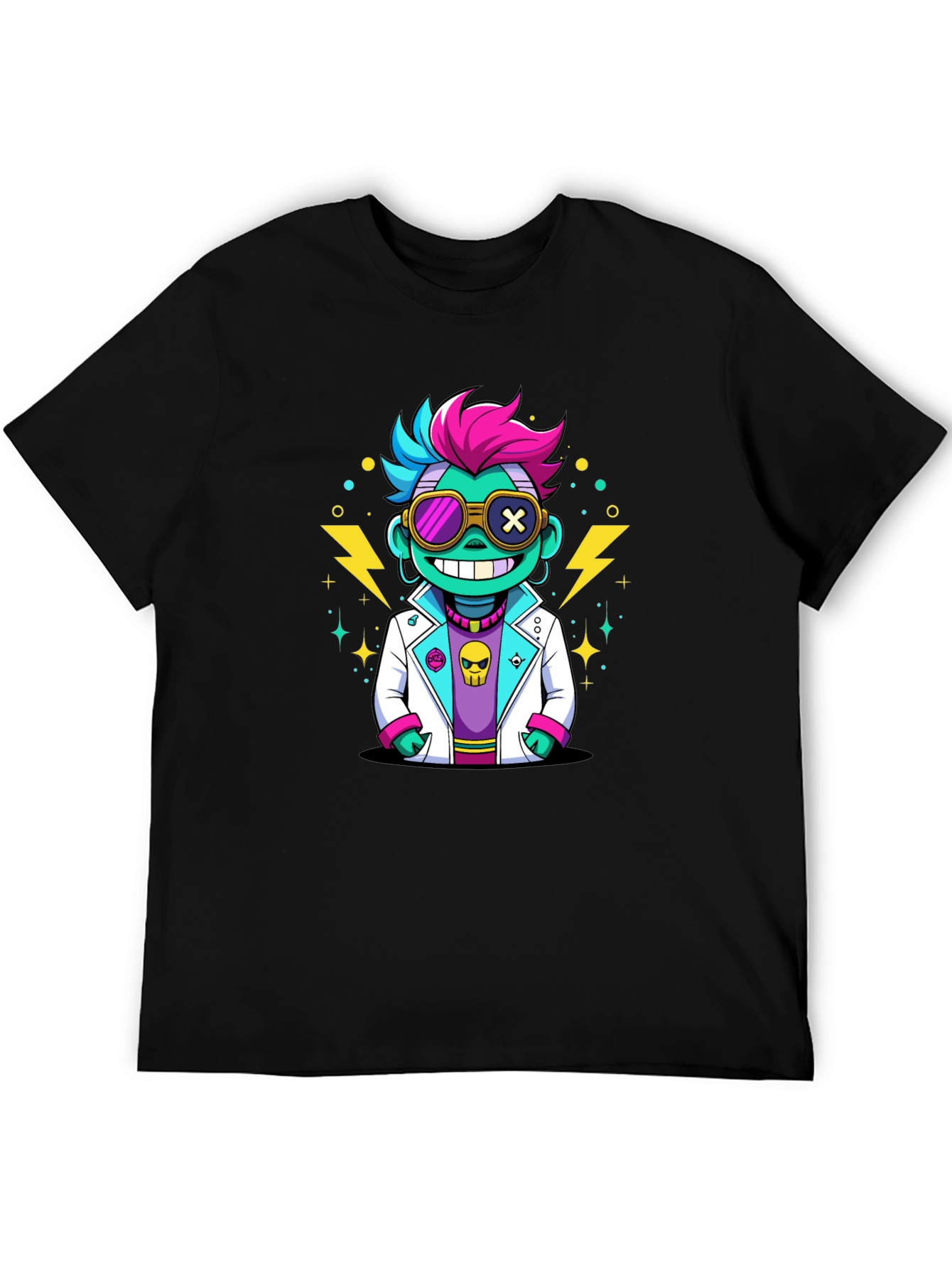 Cartoon Scientist Graphic Tee - Black T-Shirt