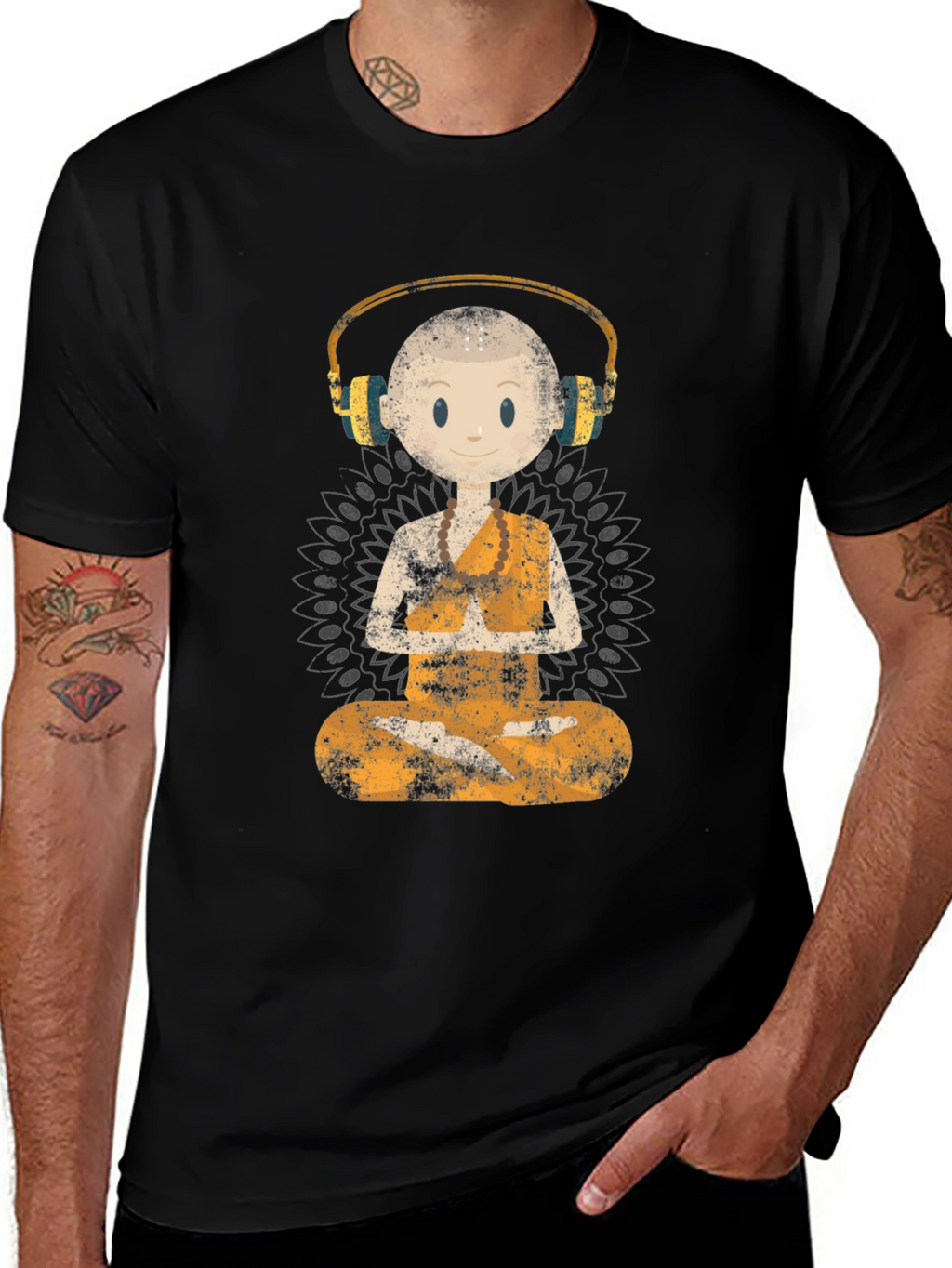 Zen Monk DJ Graphic Tee - Black T-Shirt