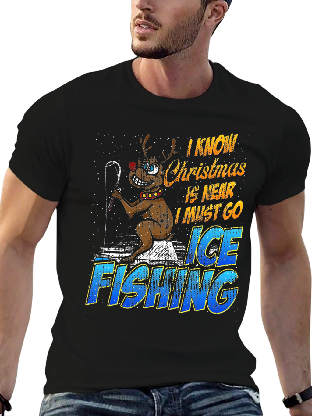 Christmas Ice Fishing Graphic T-Shirt