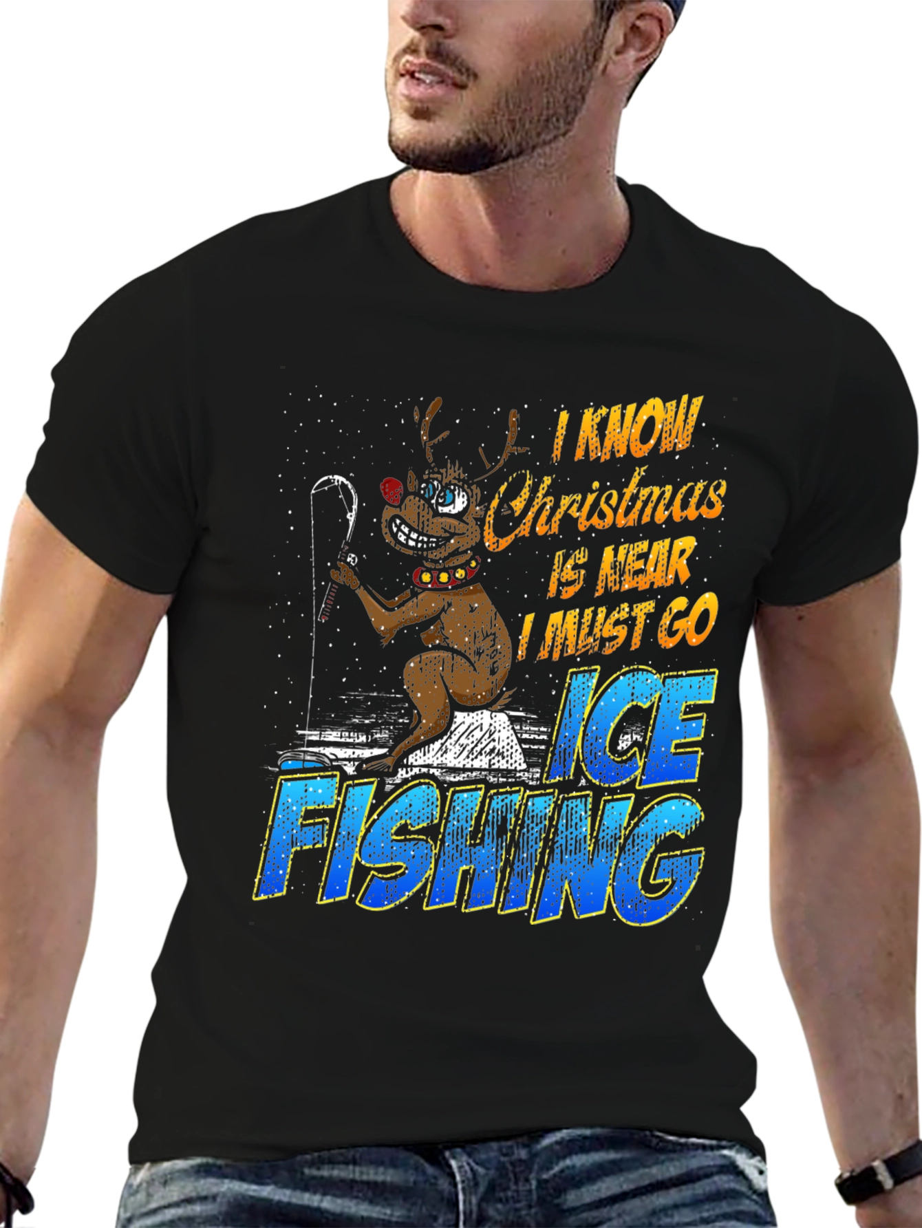 Christmas Ice Fishing Graphic T-Shirt