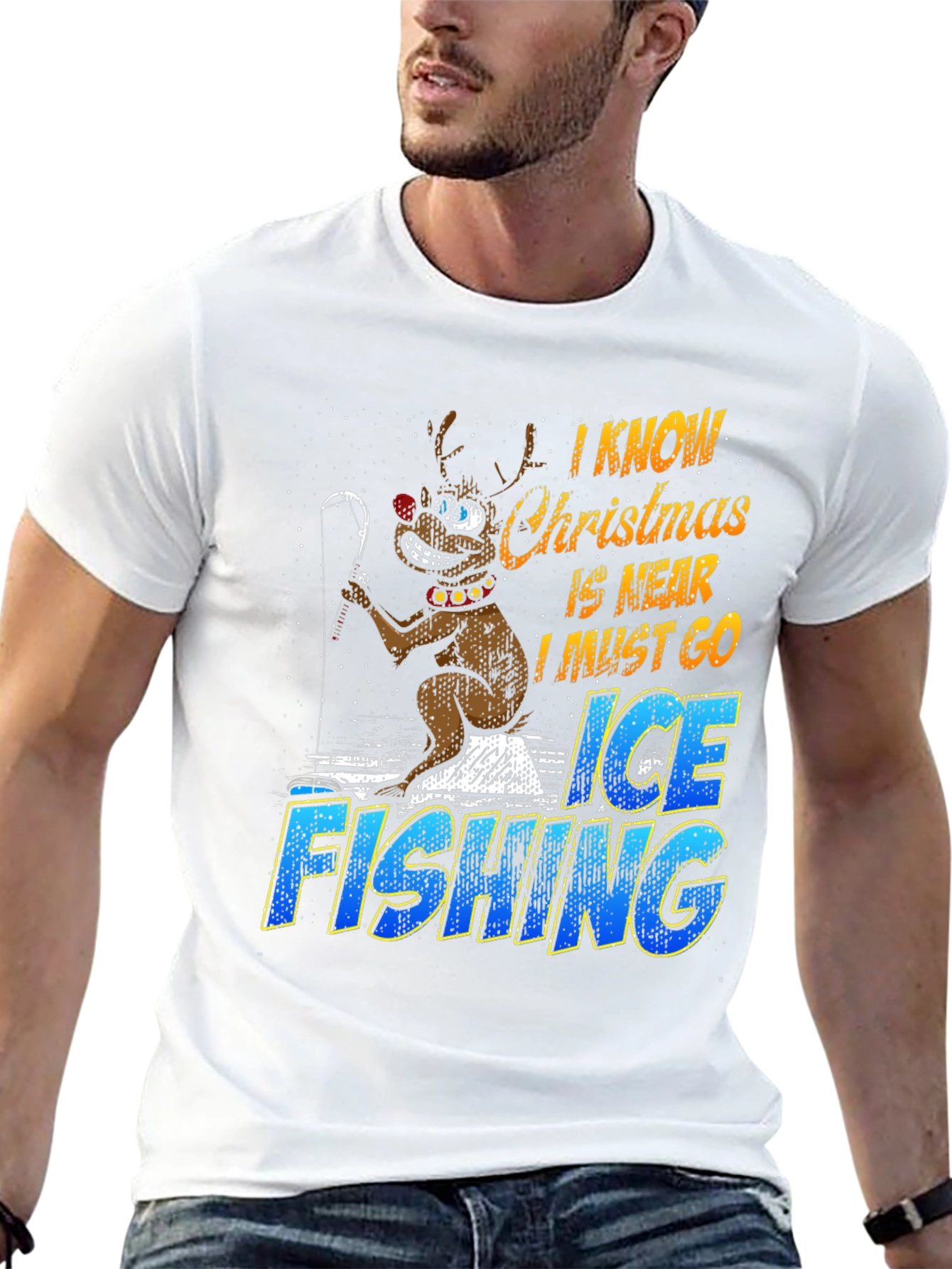 Christmas Ice Fishing Graphic T-Shirt