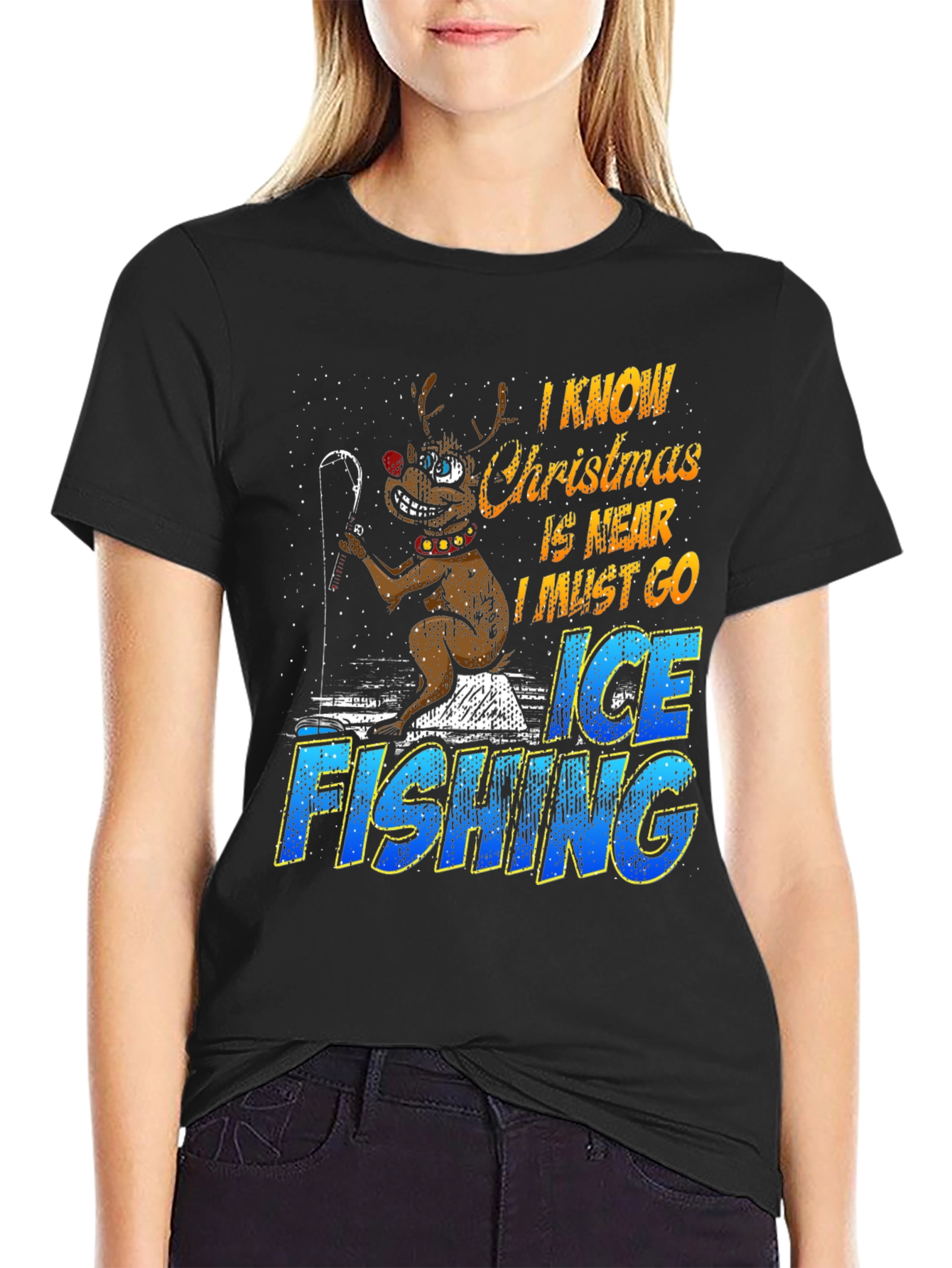 Christmas Ice Fishing Graphic T-Shirt