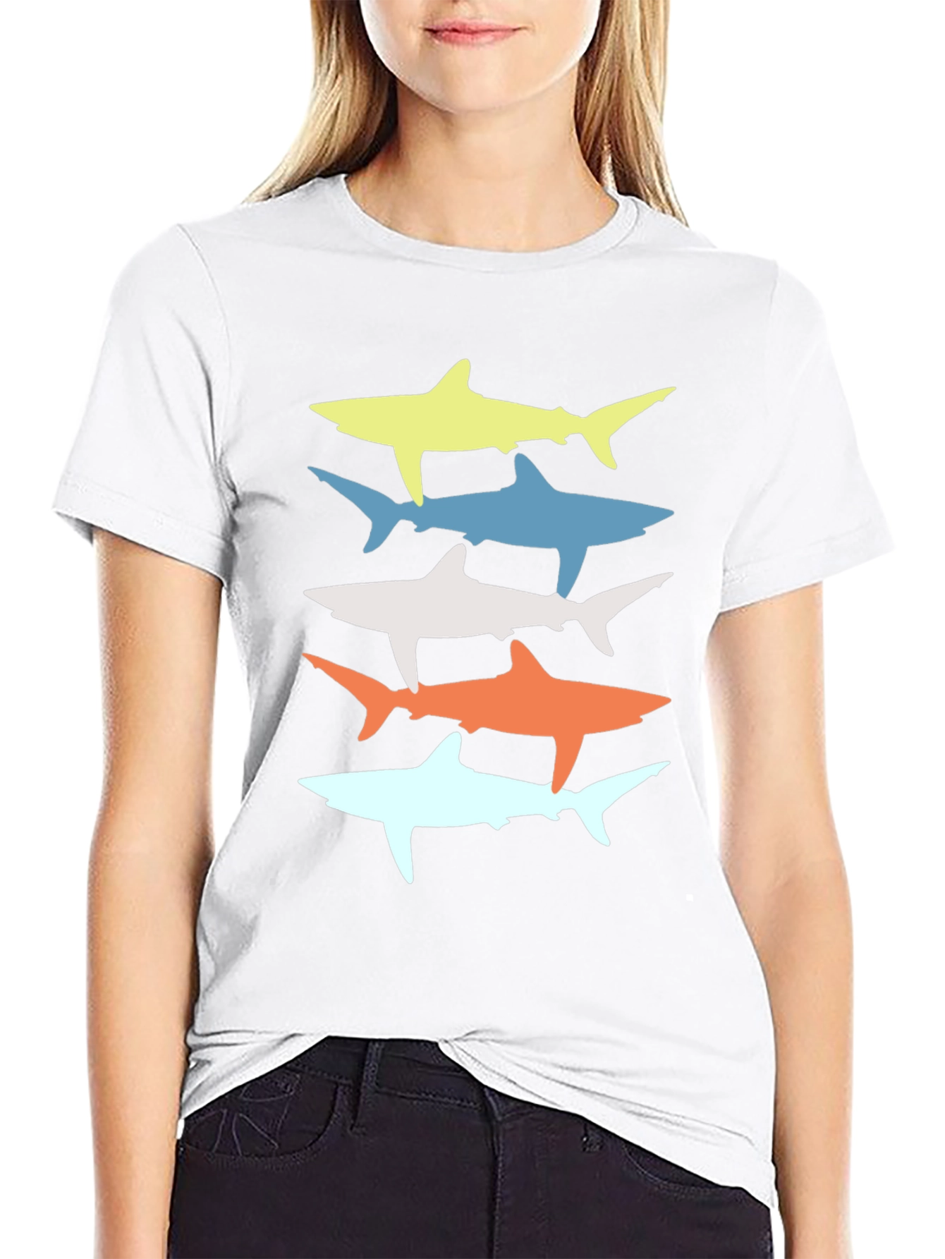 Retro Shark Stack Graphic Tee - Cool Casual Style