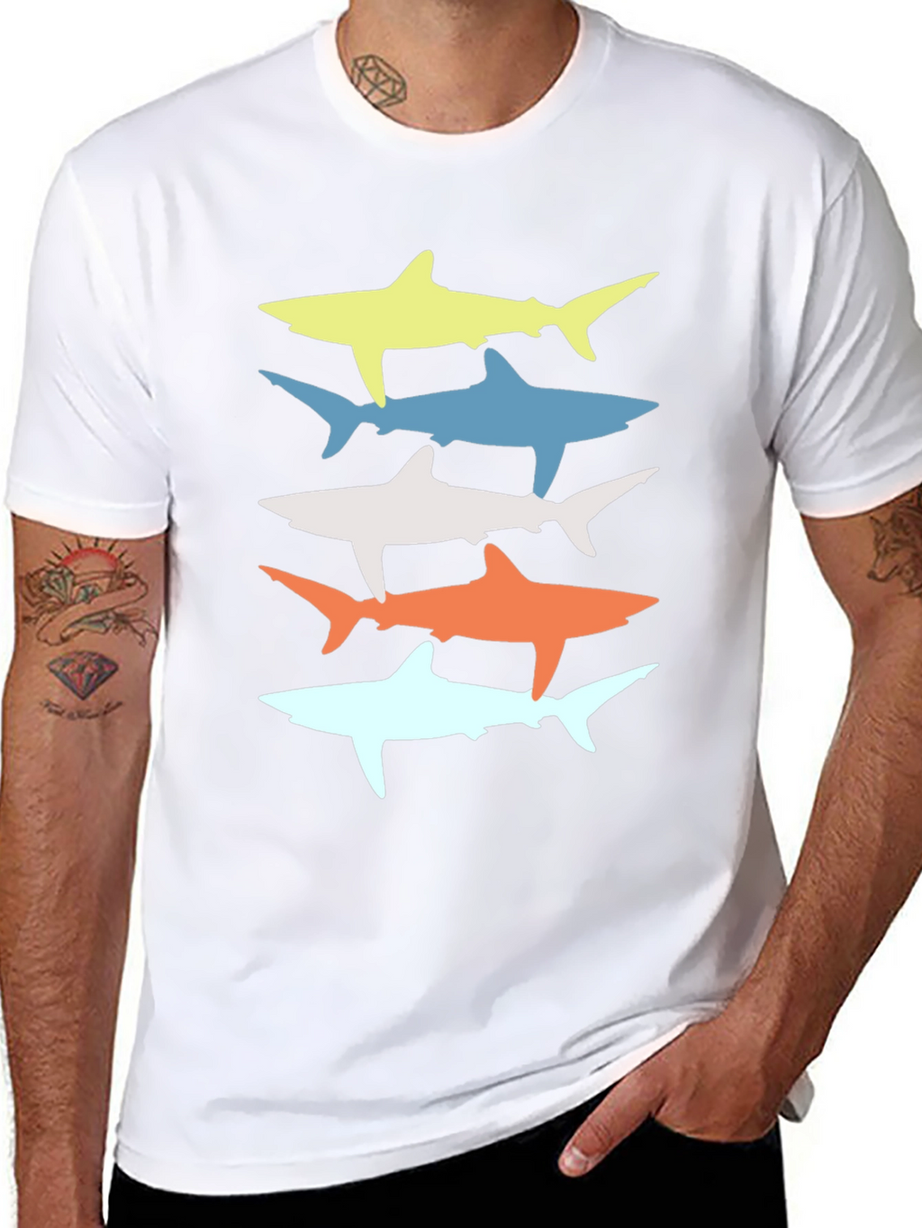 Retro Shark Stack Graphic Tee - Cool Casual Style