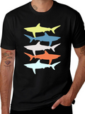 Retro Shark Stack Graphic Tee - Cool Casual Style