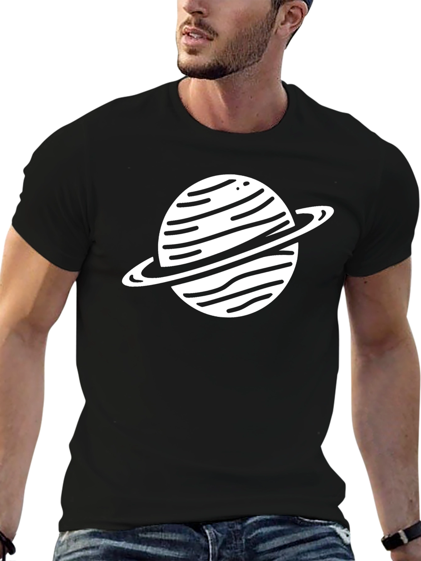 Saturn Graphic Black T-Shirt - Mens Space Tee