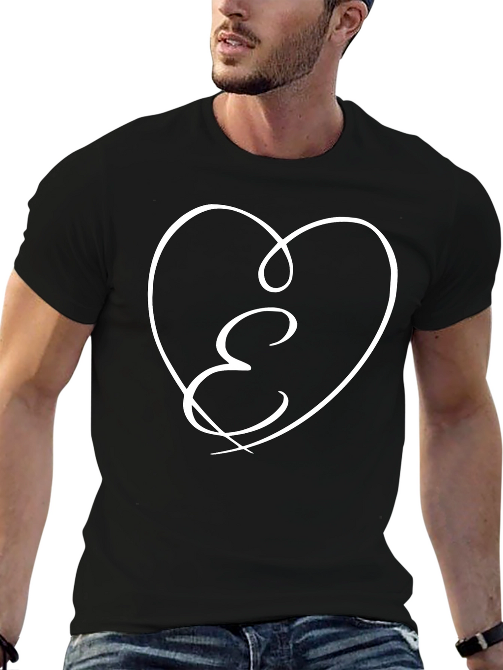 E Heart Graphic Tee - Stylish Black Cotton T-Shirt