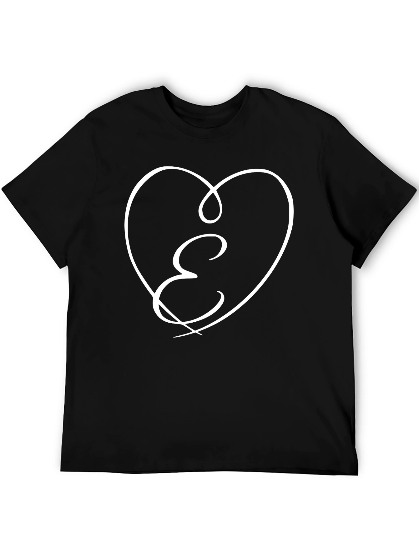 E Heart Graphic Tee - Stylish Black Cotton T-Shirt