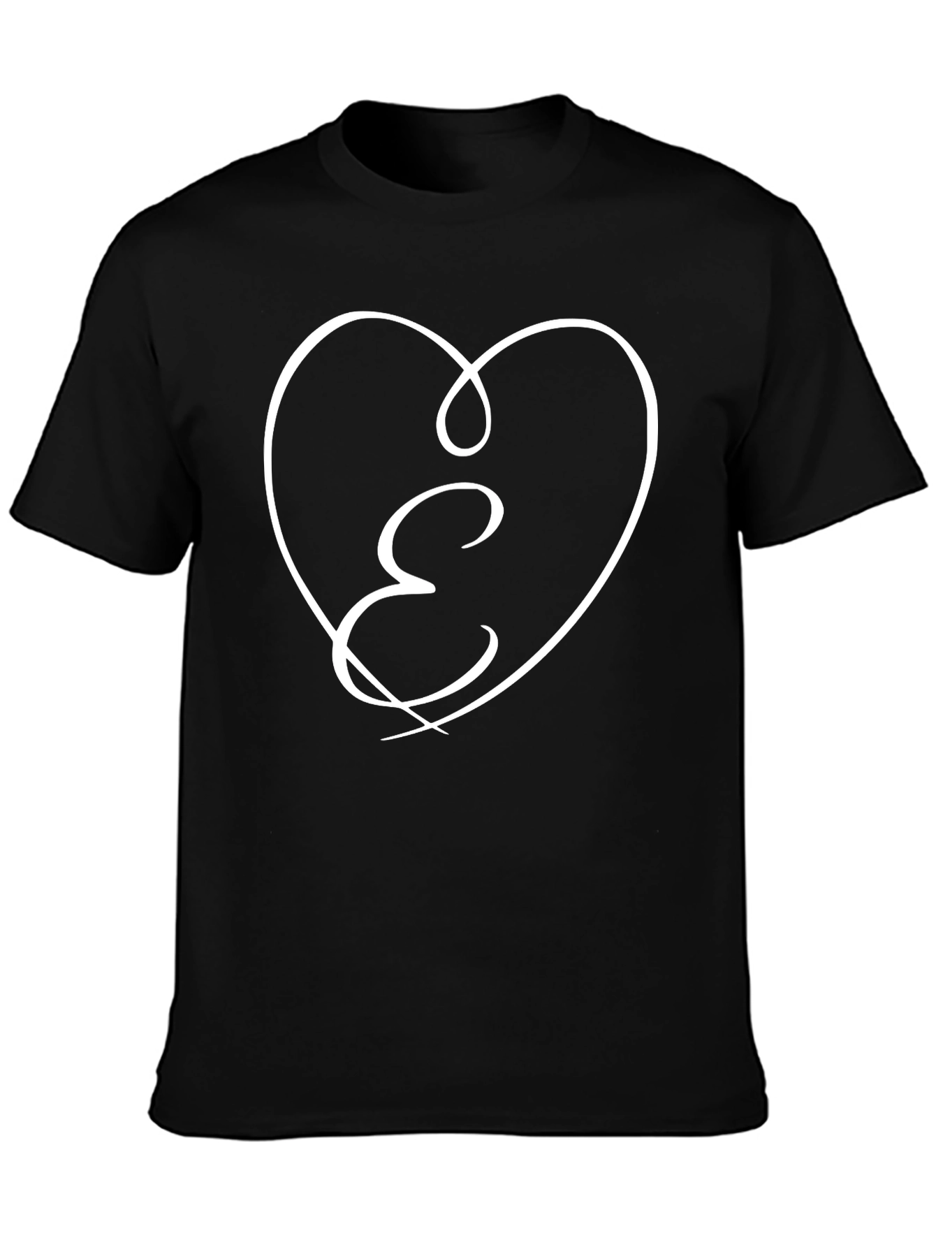 E Heart Graphic Tee - Stylish Black Cotton T-Shirt