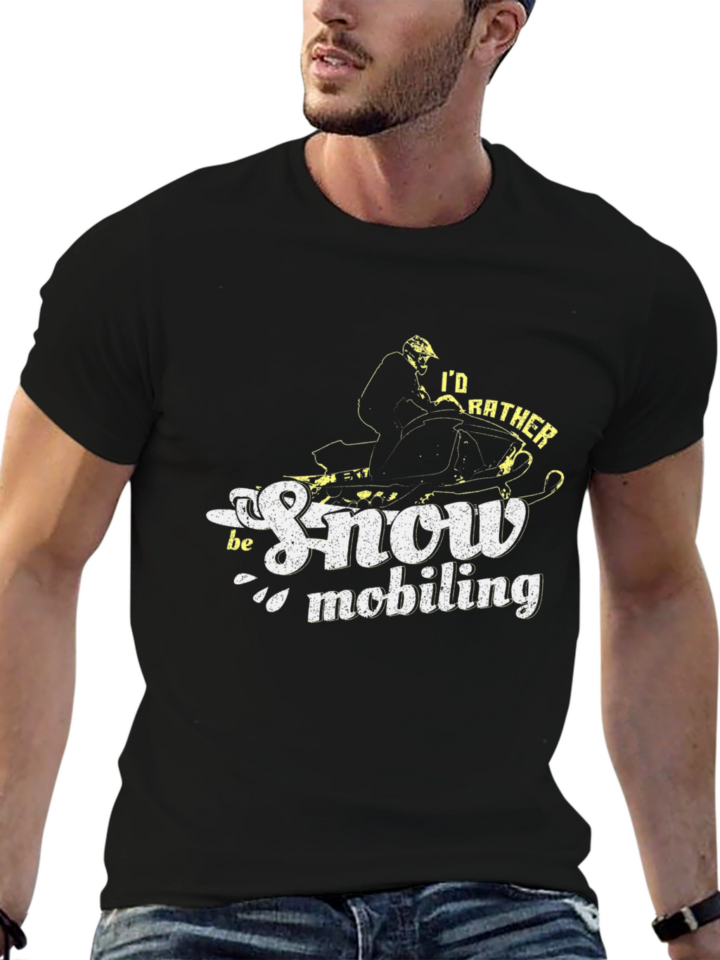 Id Rather Be Snowmobiling Black T-Shirt